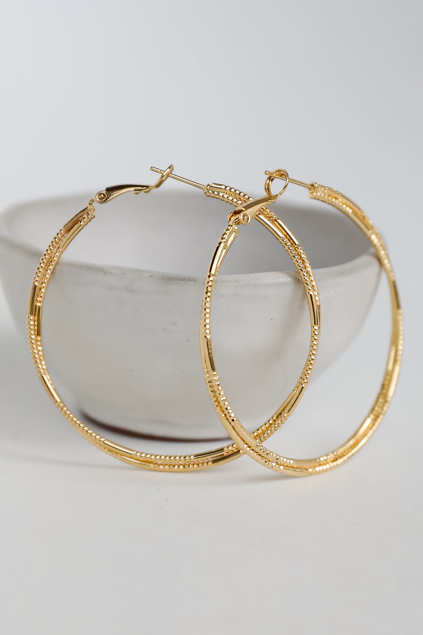 Gold Textured Double Hoop Earrings