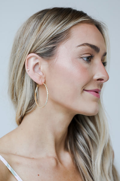 womens Gold Textured Hoop Earrings