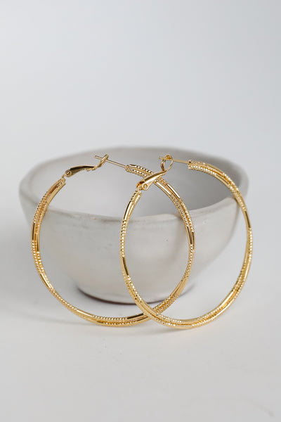 cute Gold Textured Double Hoop Earrings