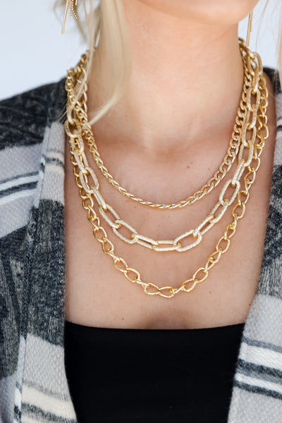 Gold Chainlink Layered Necklace on model