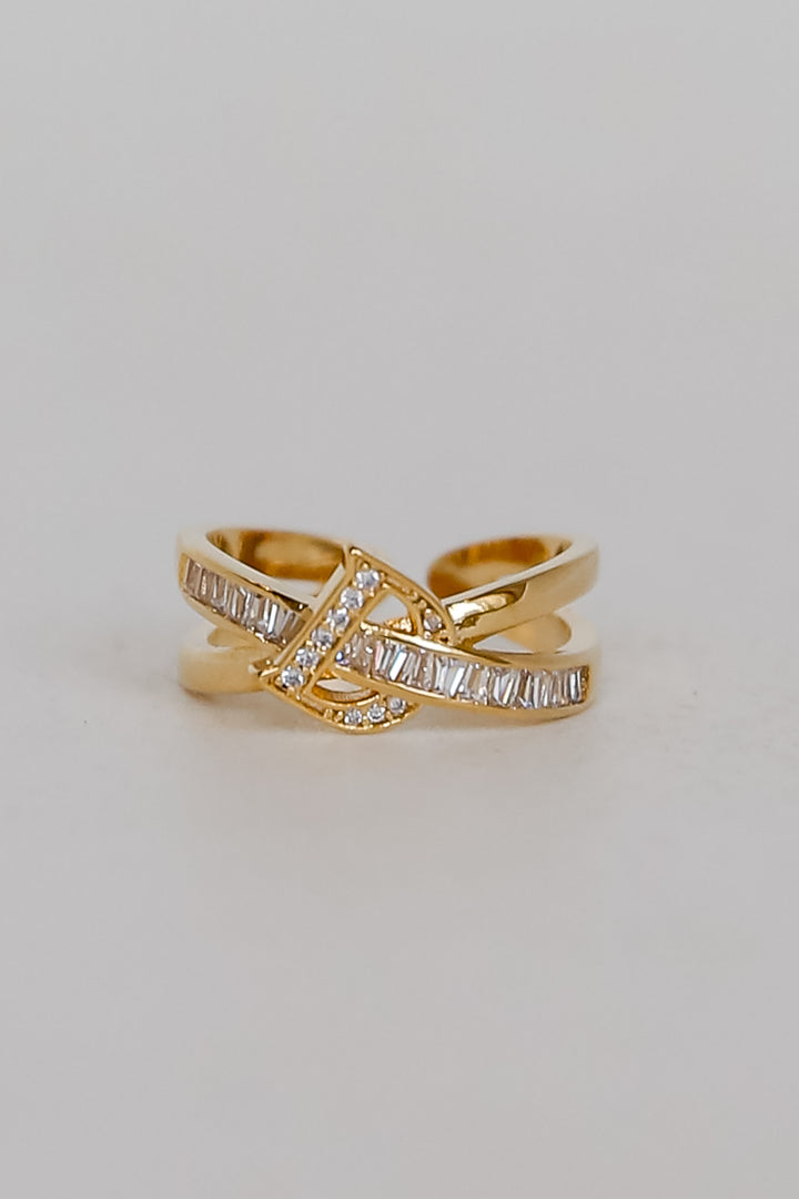 Gold Rhinestone "D" Double Ring