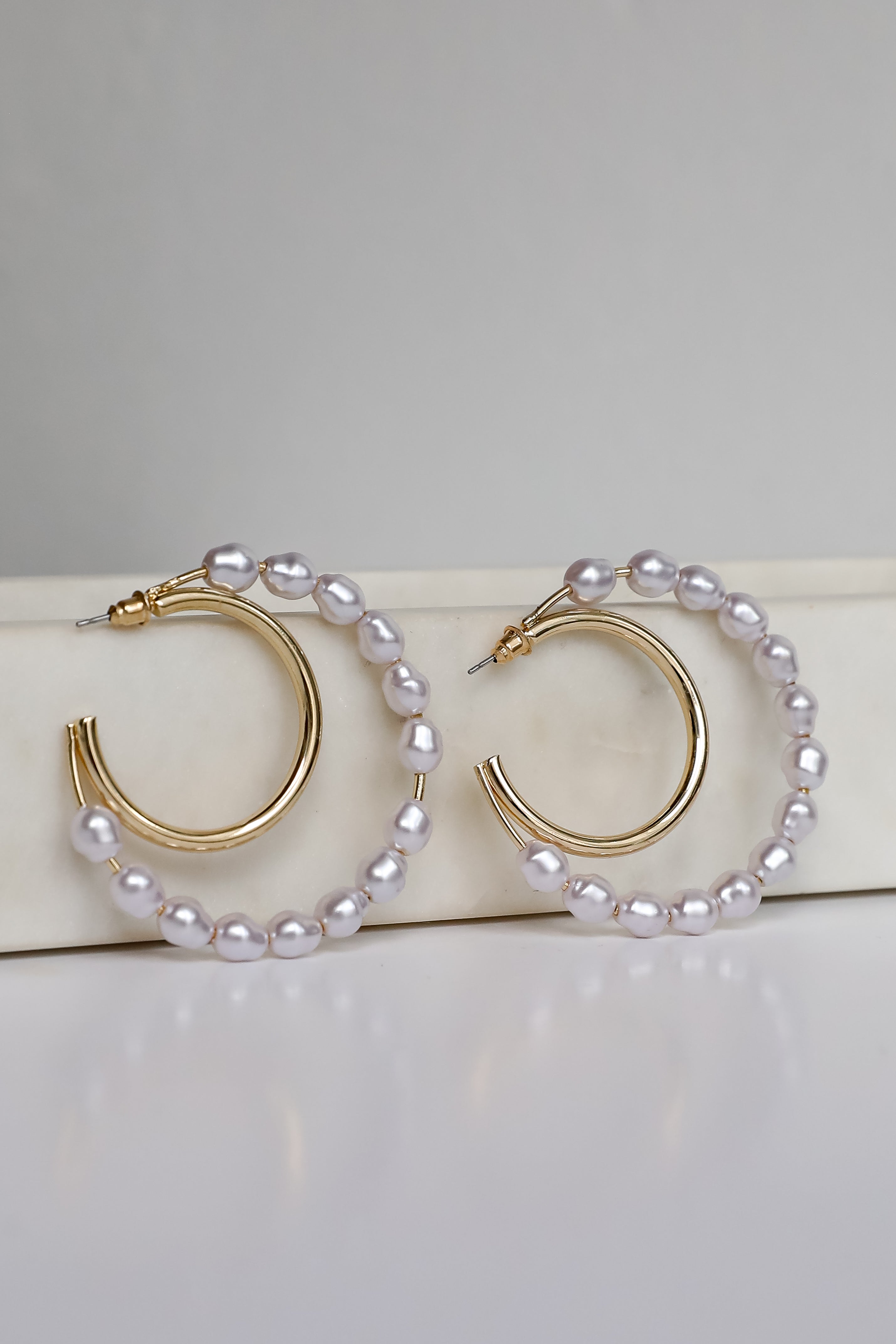 Bella Gold Pearl Double Hoop Earrings