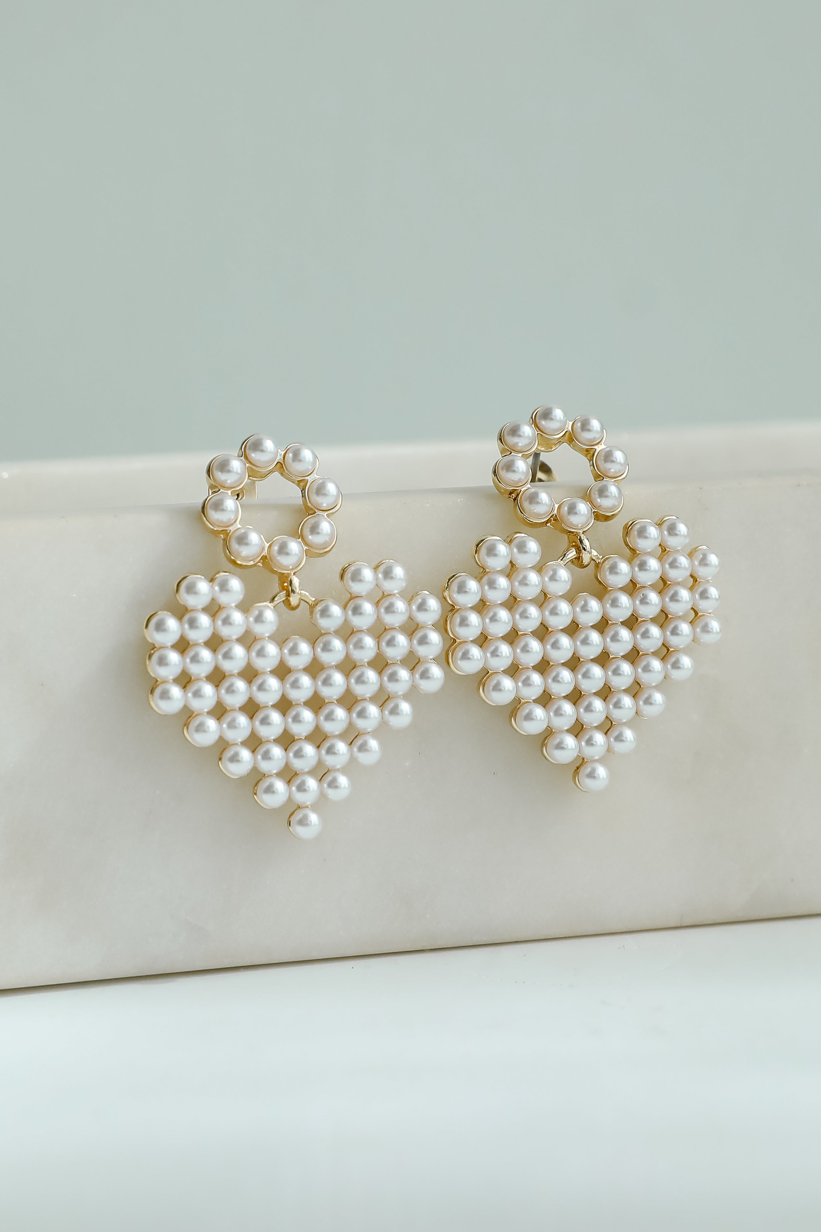 Lennon Gold Pearl Heart Drop Earrings