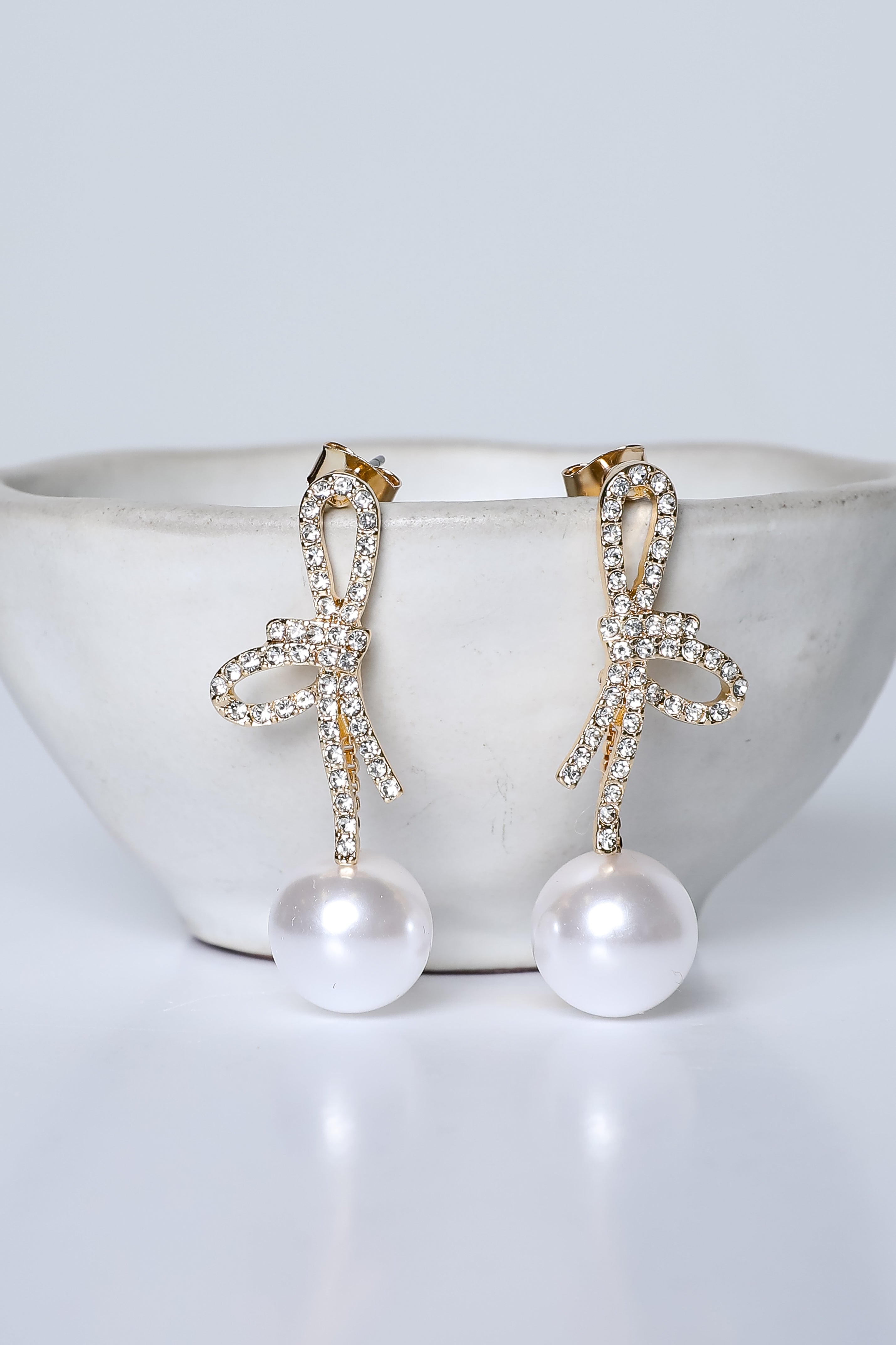 Addy Gold Rhinestone Pearl Drop Earrings