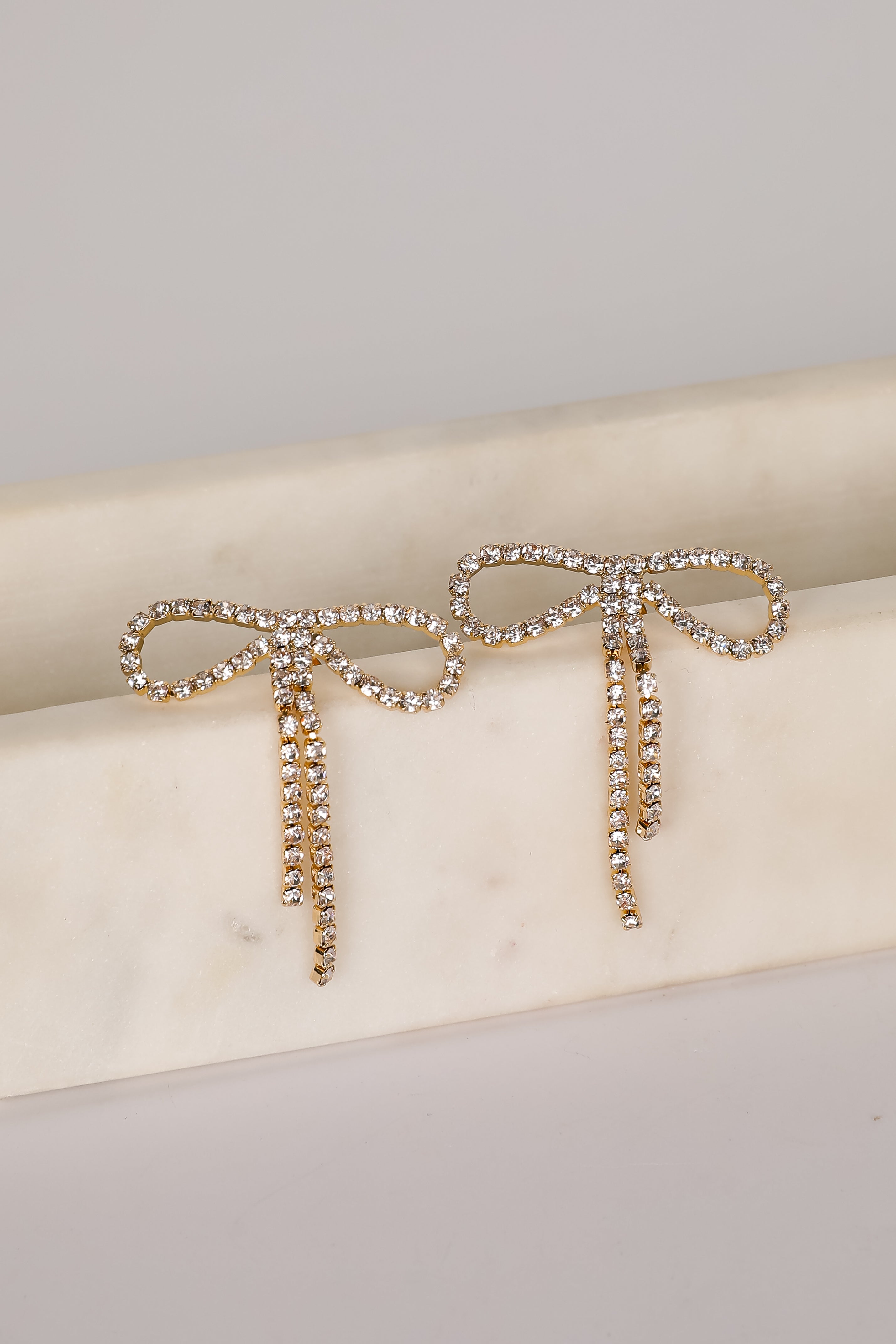 Kira Gold Rhinestone Bow Earrings