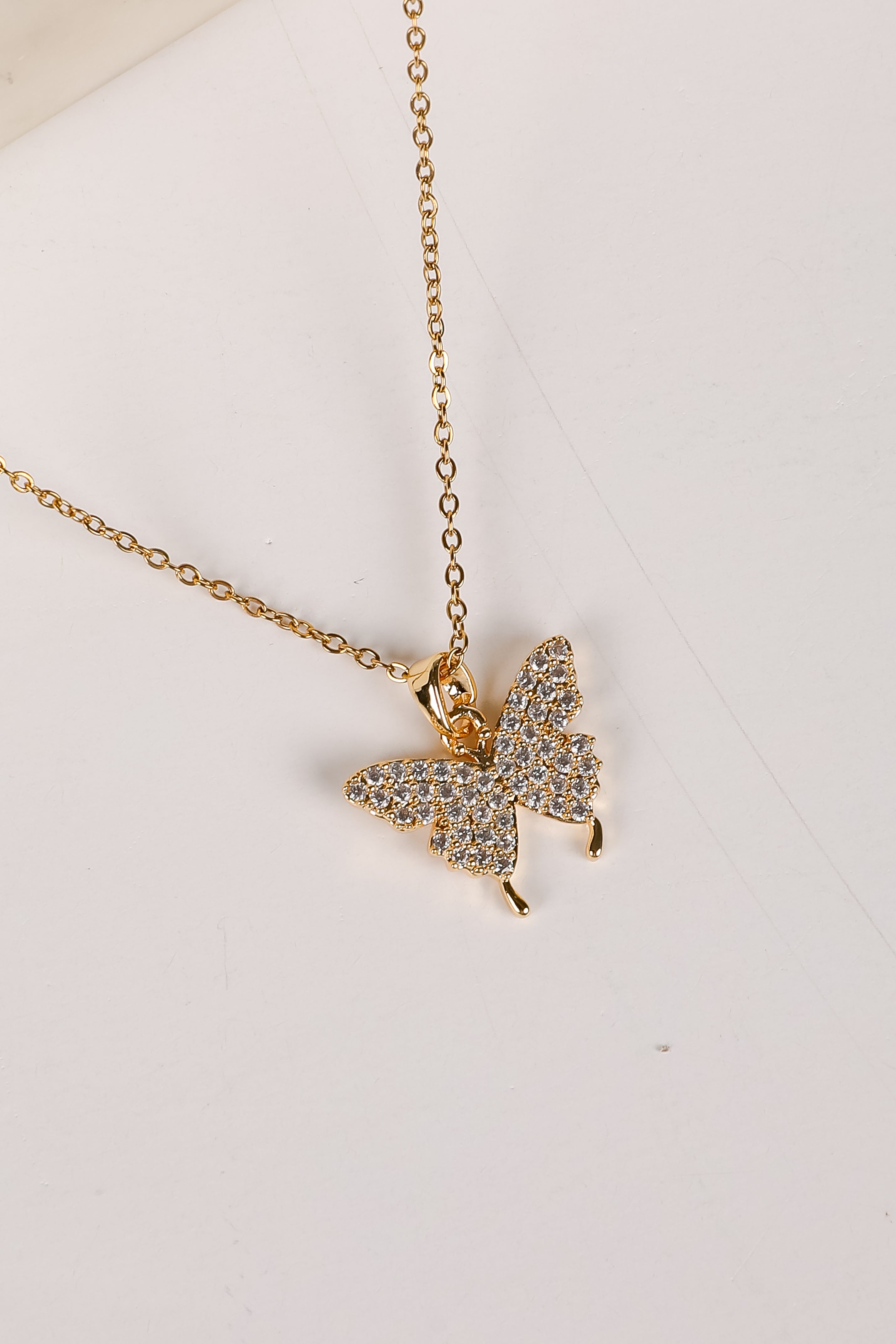Shannon Gold Rhinestone Butterfly Charm Necklace