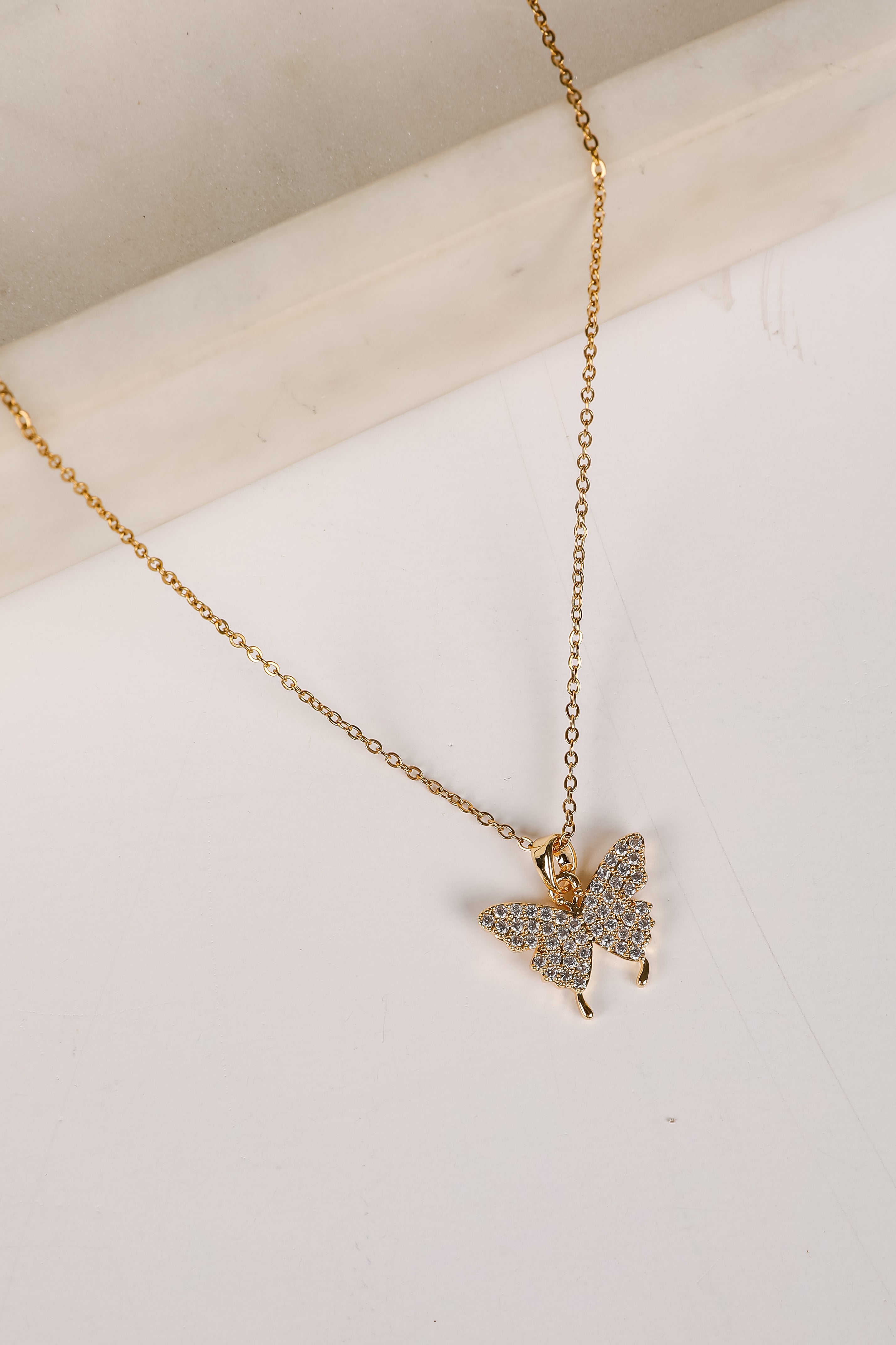 Gold Rhinestone Butterfly Charm Necklace Charm Necklaces
