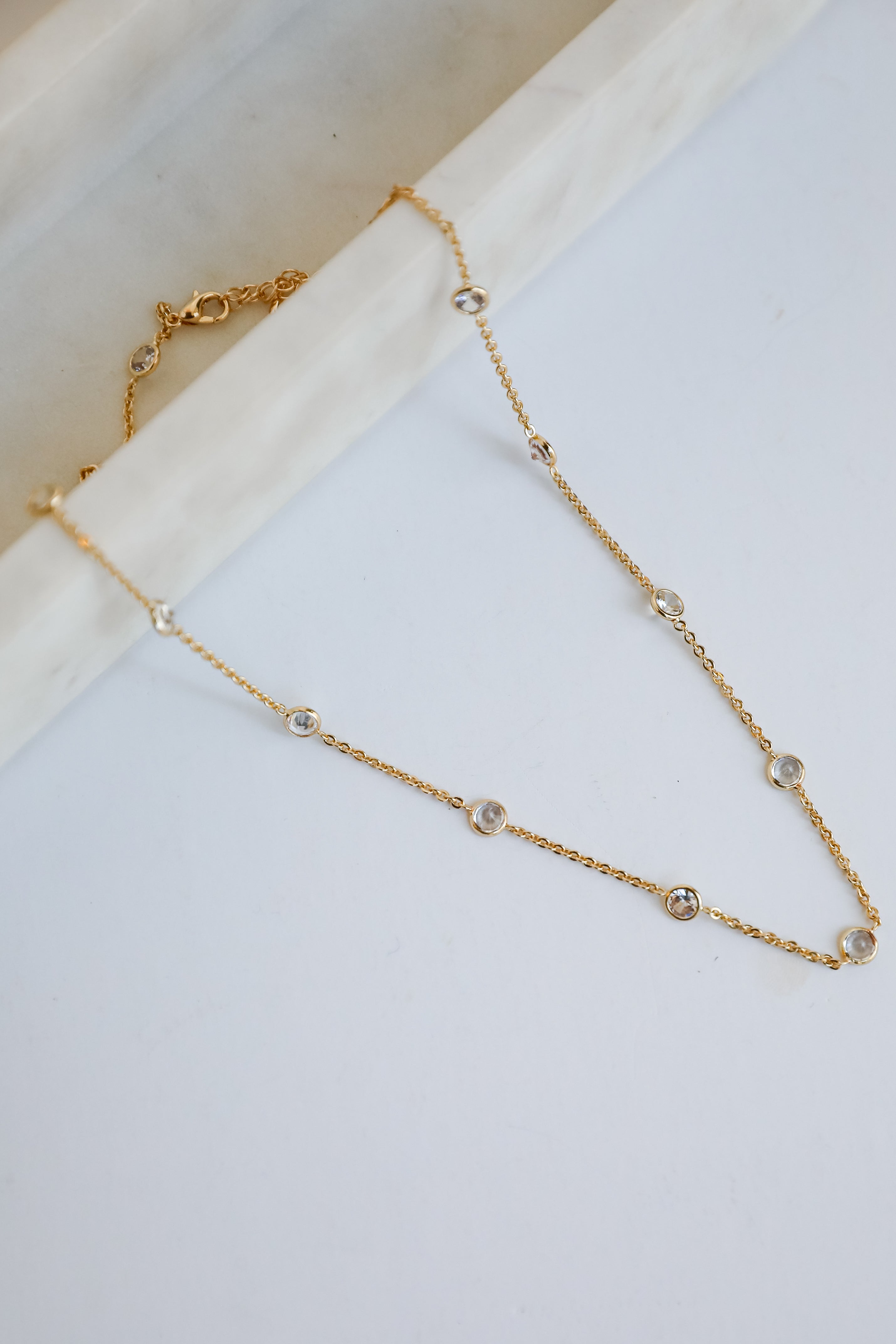 Claire Gold Rhinestone Charm Necklace