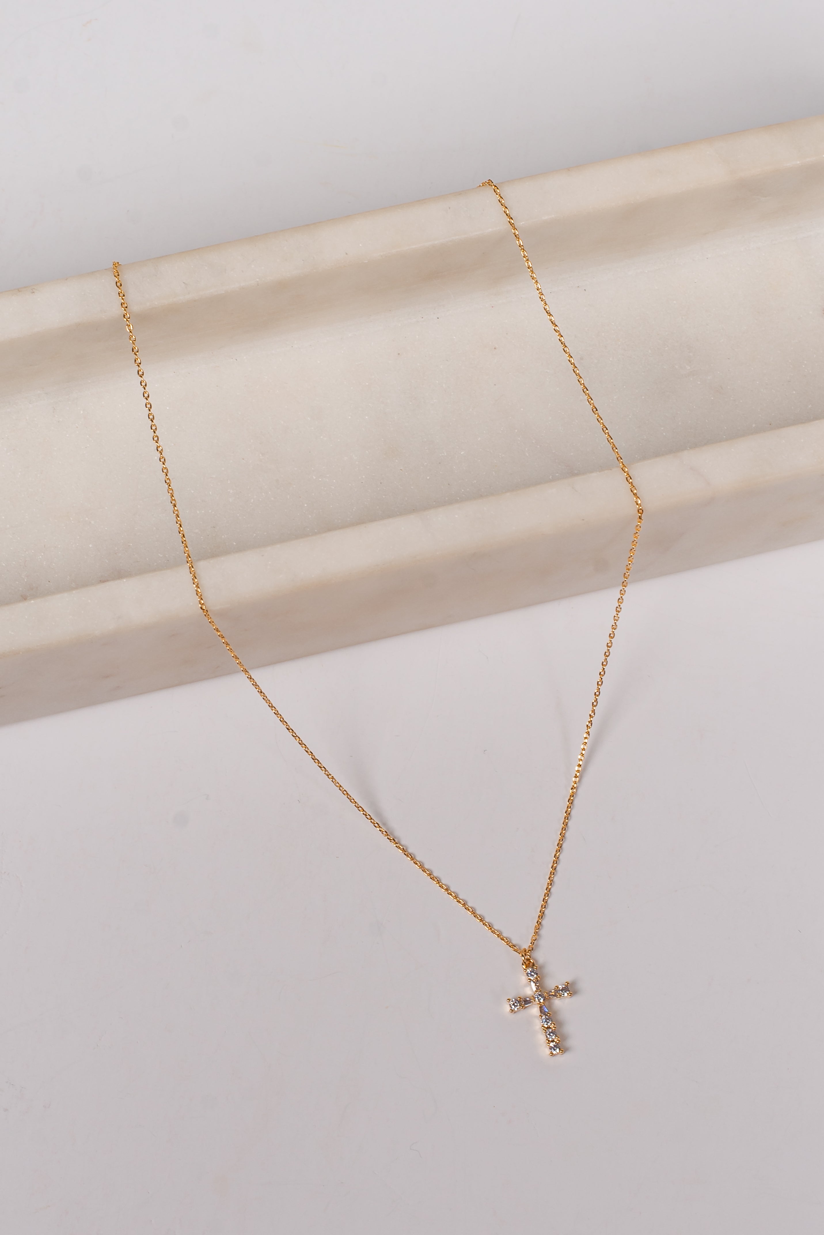 Wren Gold Rhinestone Cross Charm Necklace