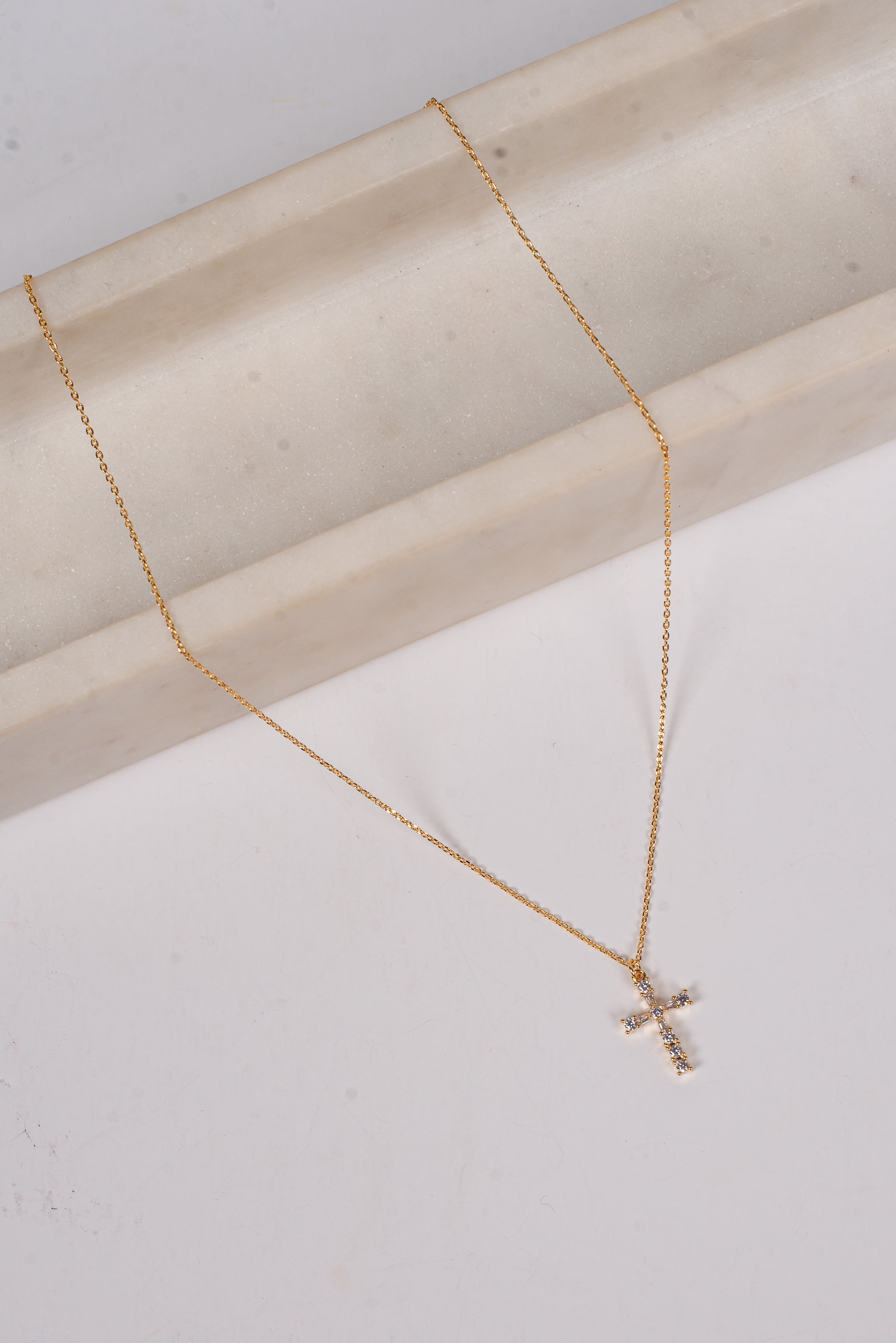 Wren Gold Rhinestone Cross Charm Necklace