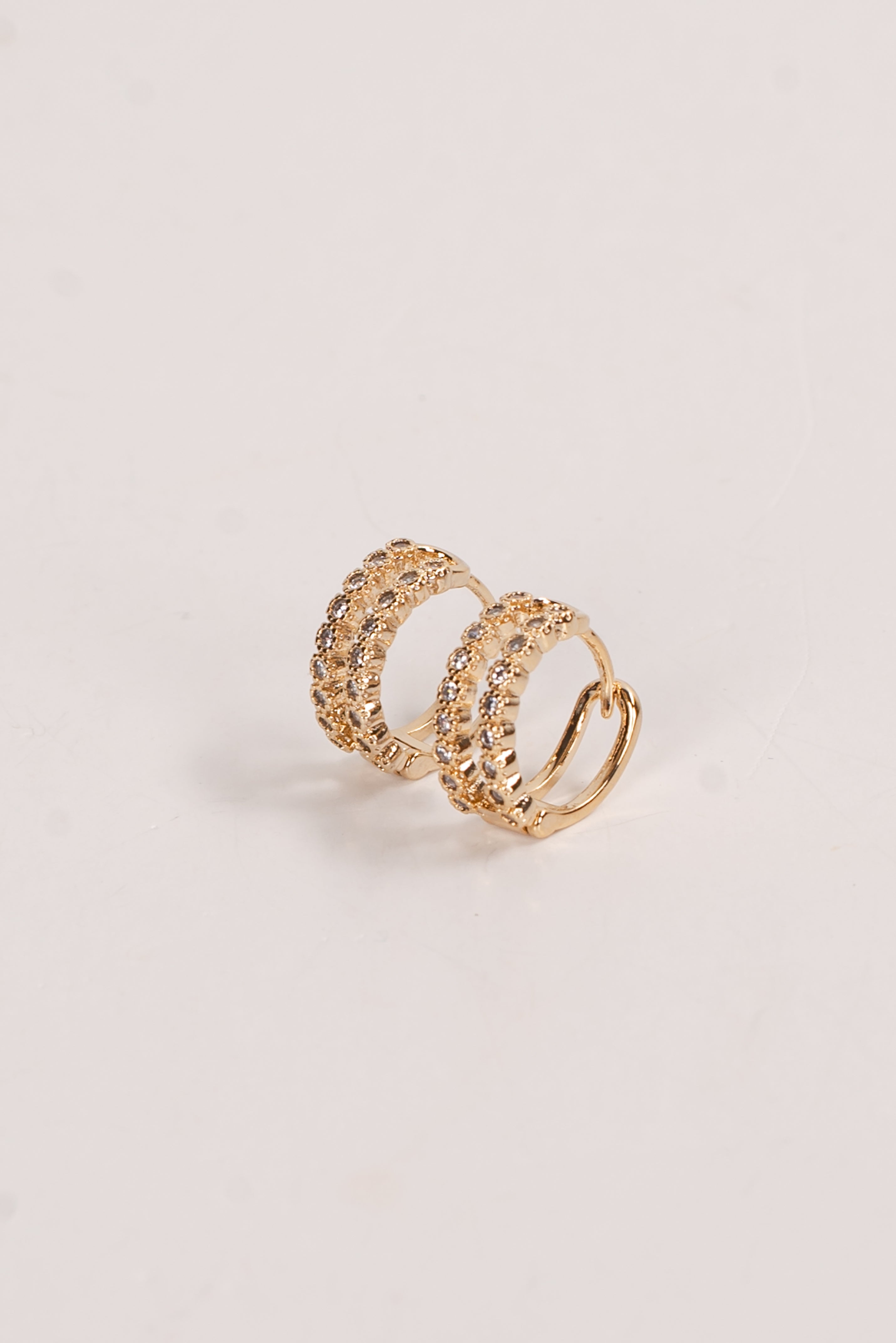 Elise Gold Rhinestone Double Mini Hoop Earrings