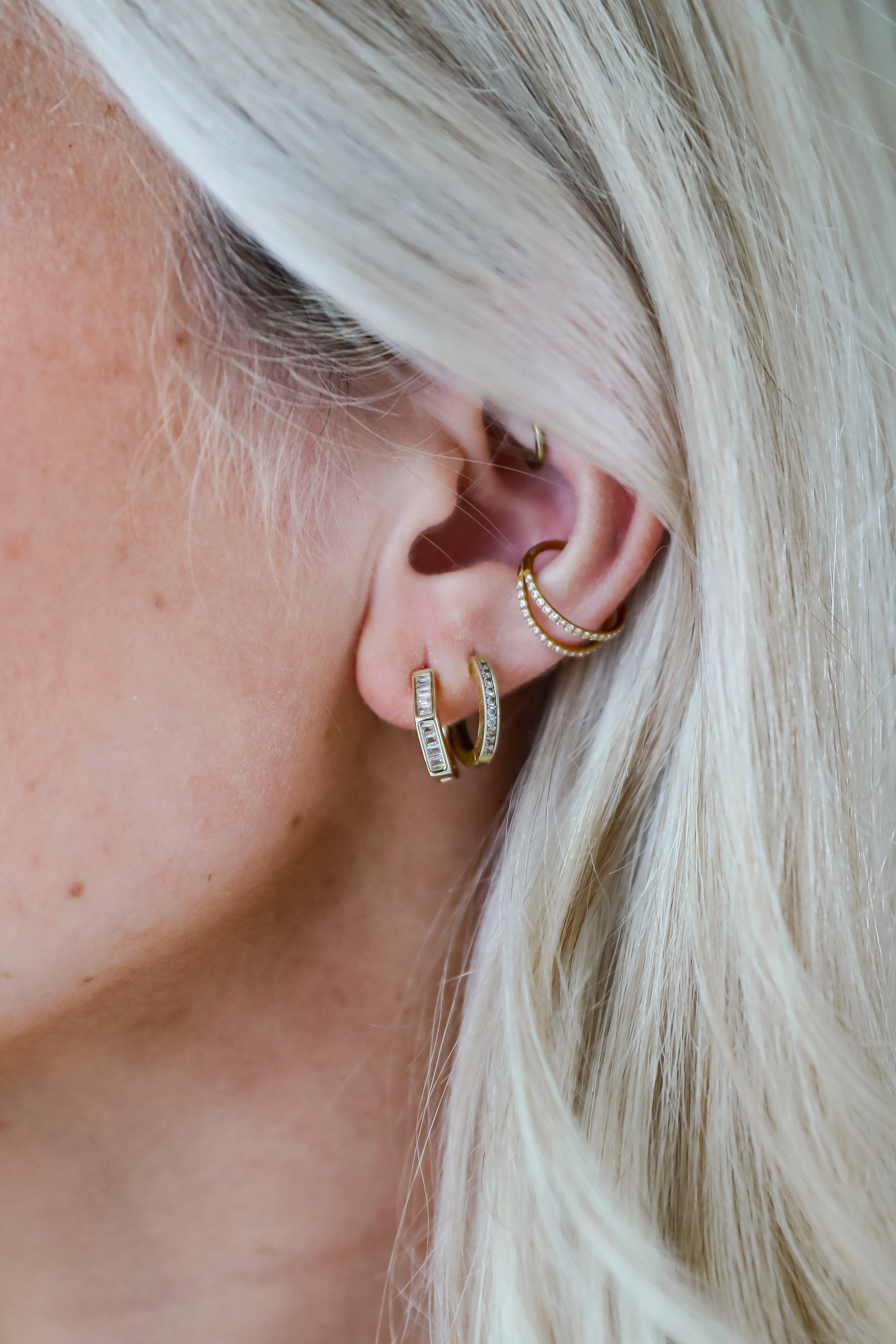 Ava Gold Rhinestone Geometric Mini Hoop Earrings