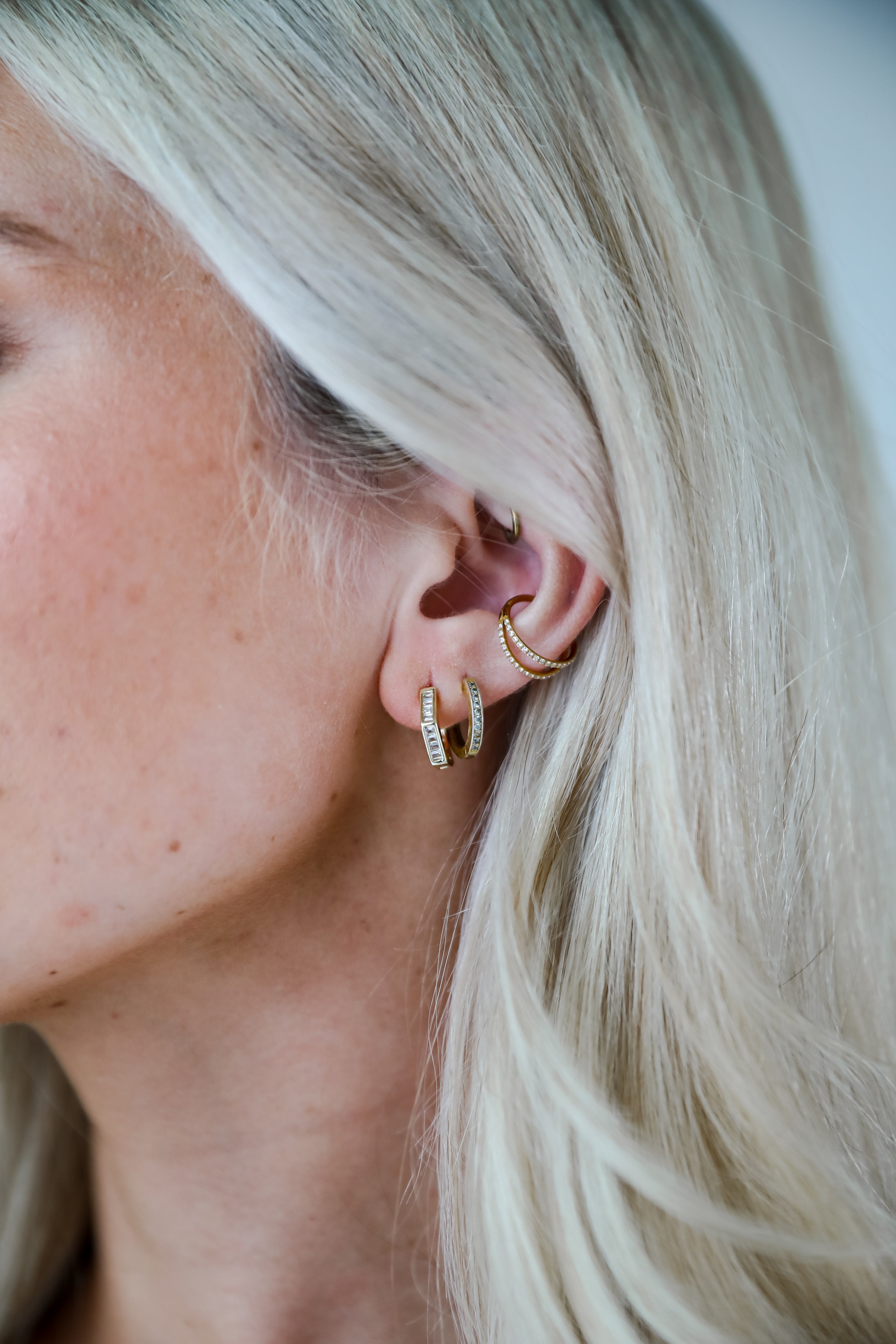 Ava Gold Rhinestone Geometric Mini Hoop Earrings