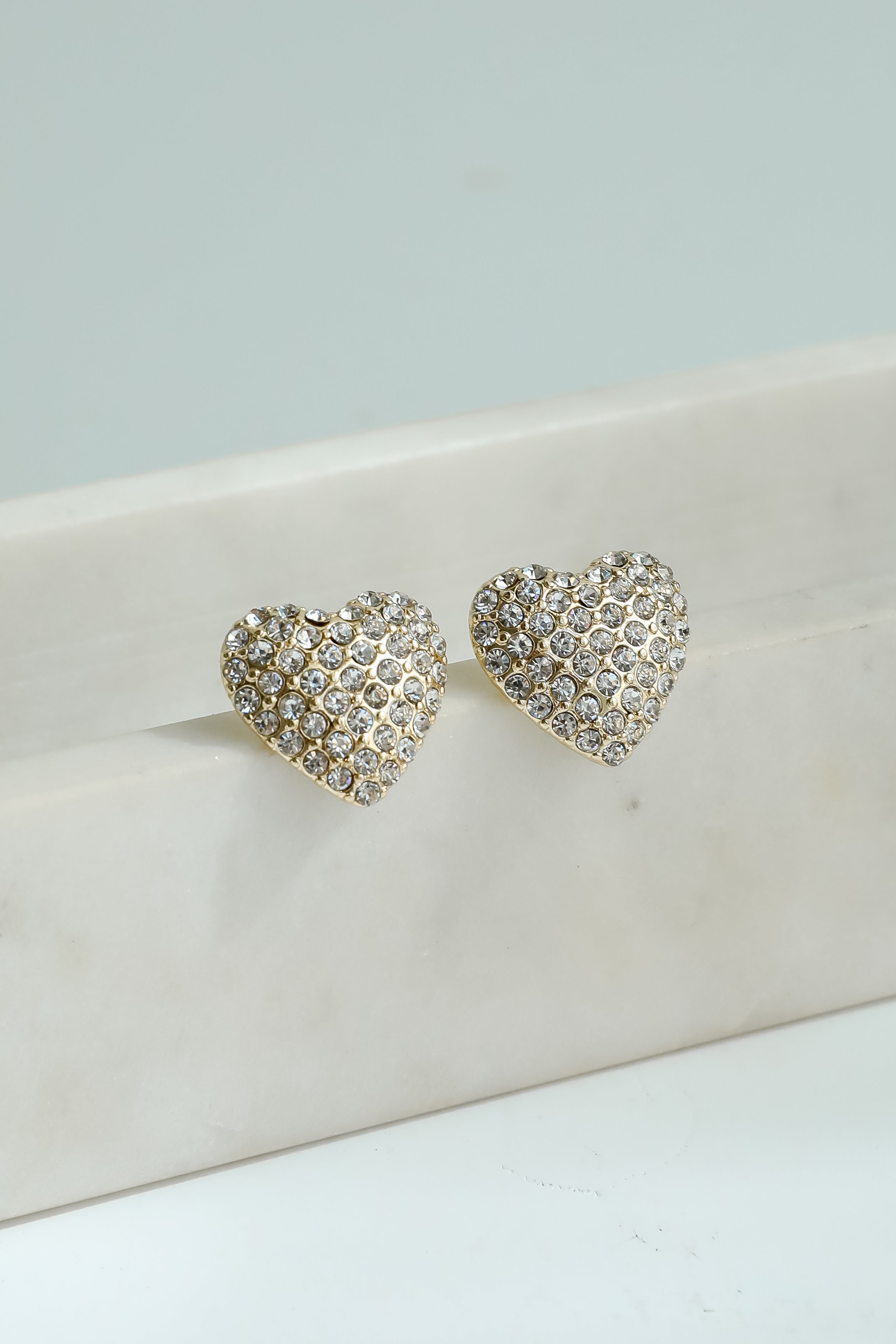 Diana Gold Rhinestone Heart Stud Earrings