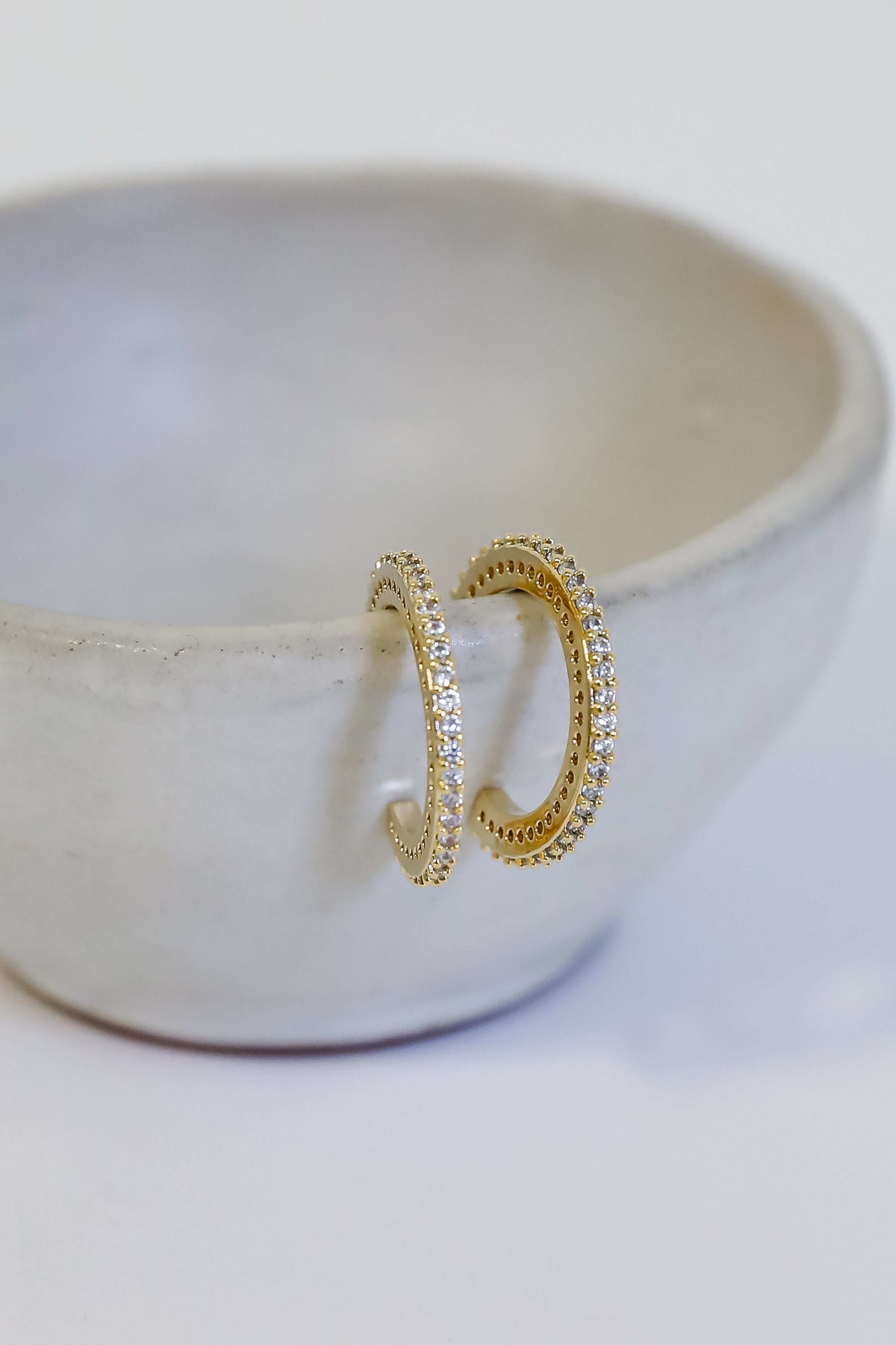 Lennon Gold Rhinestone Mini Hoop Earrings