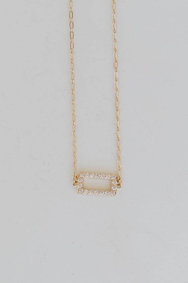 Gold Rhinestone Bar Charm Necklace