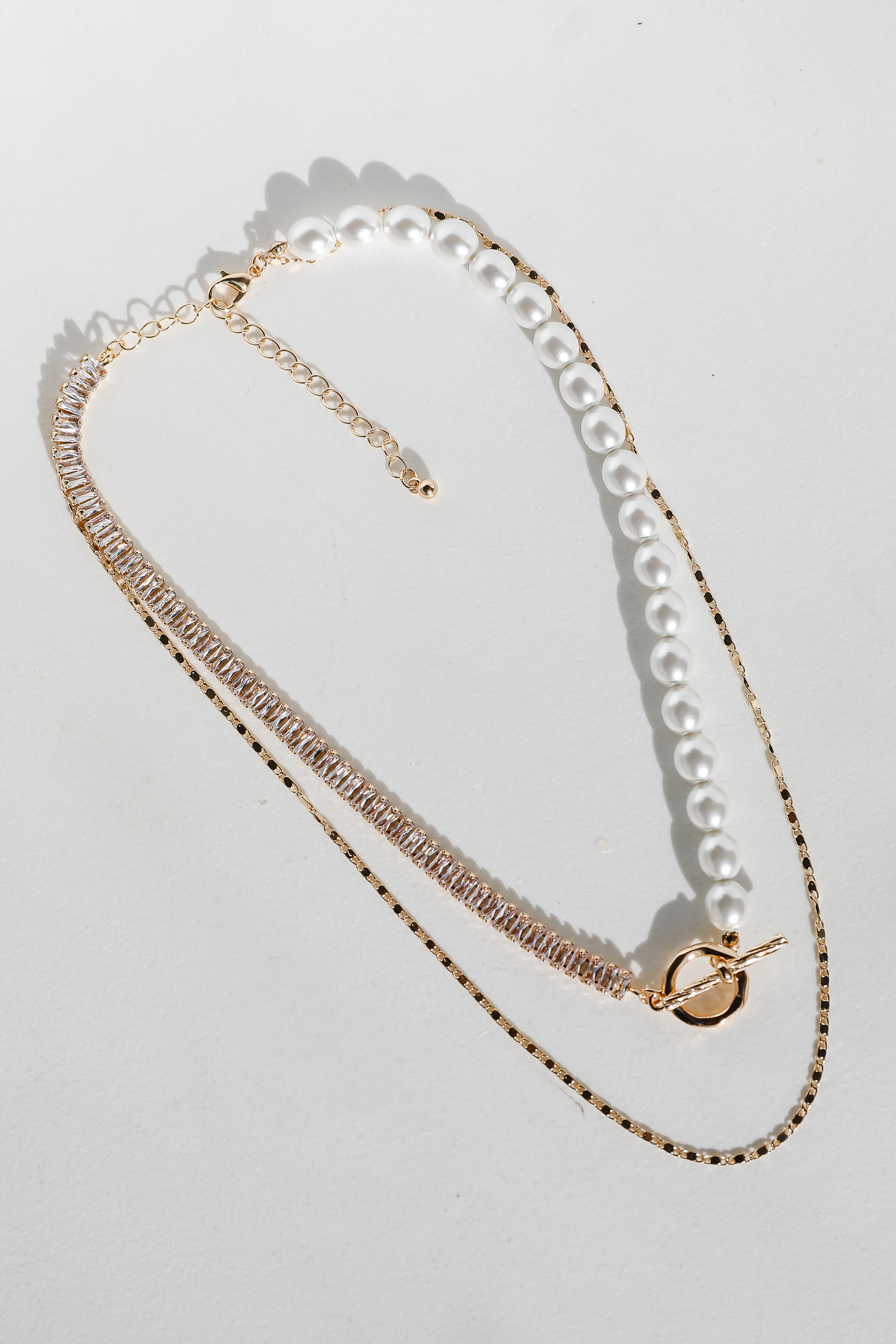 Stella Gold Rhinestone Pearl Layered Necklace