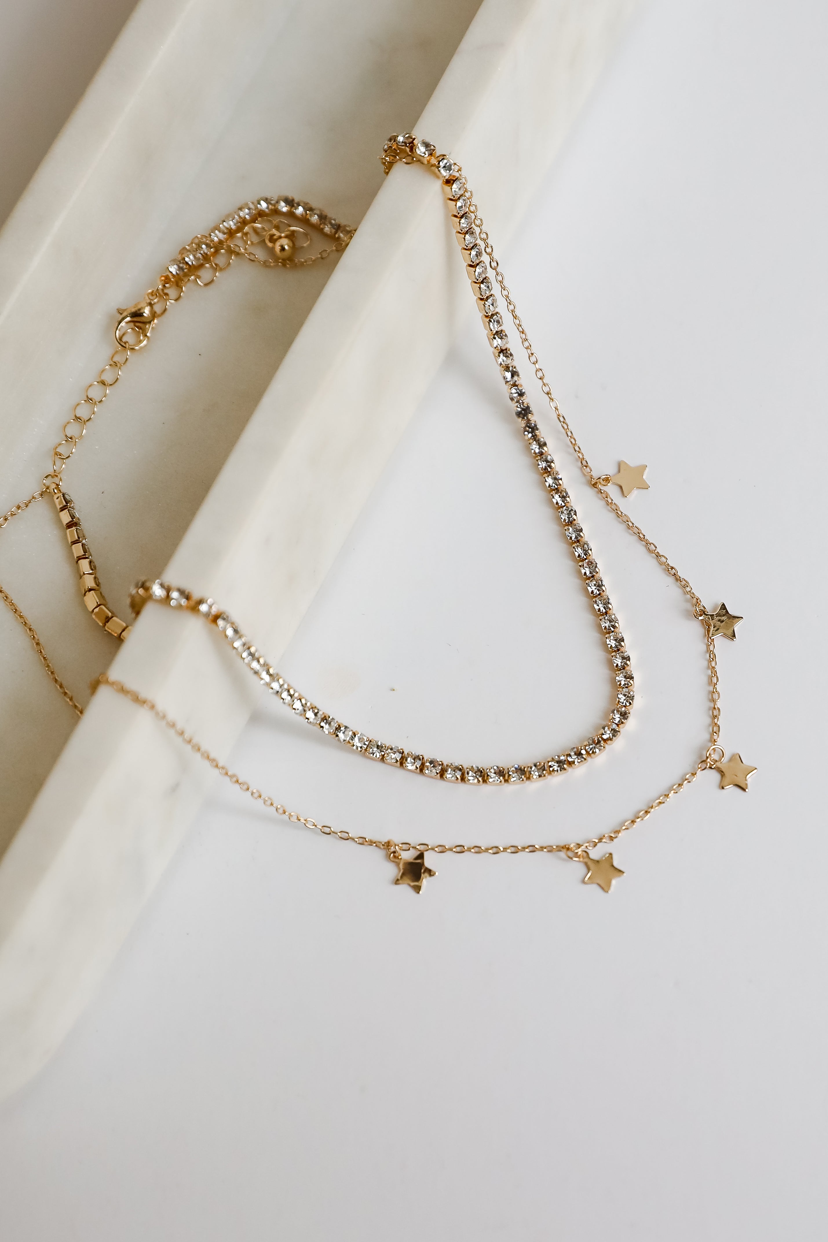 Bri Gold Rhinestone Star Charm Layered Necklace