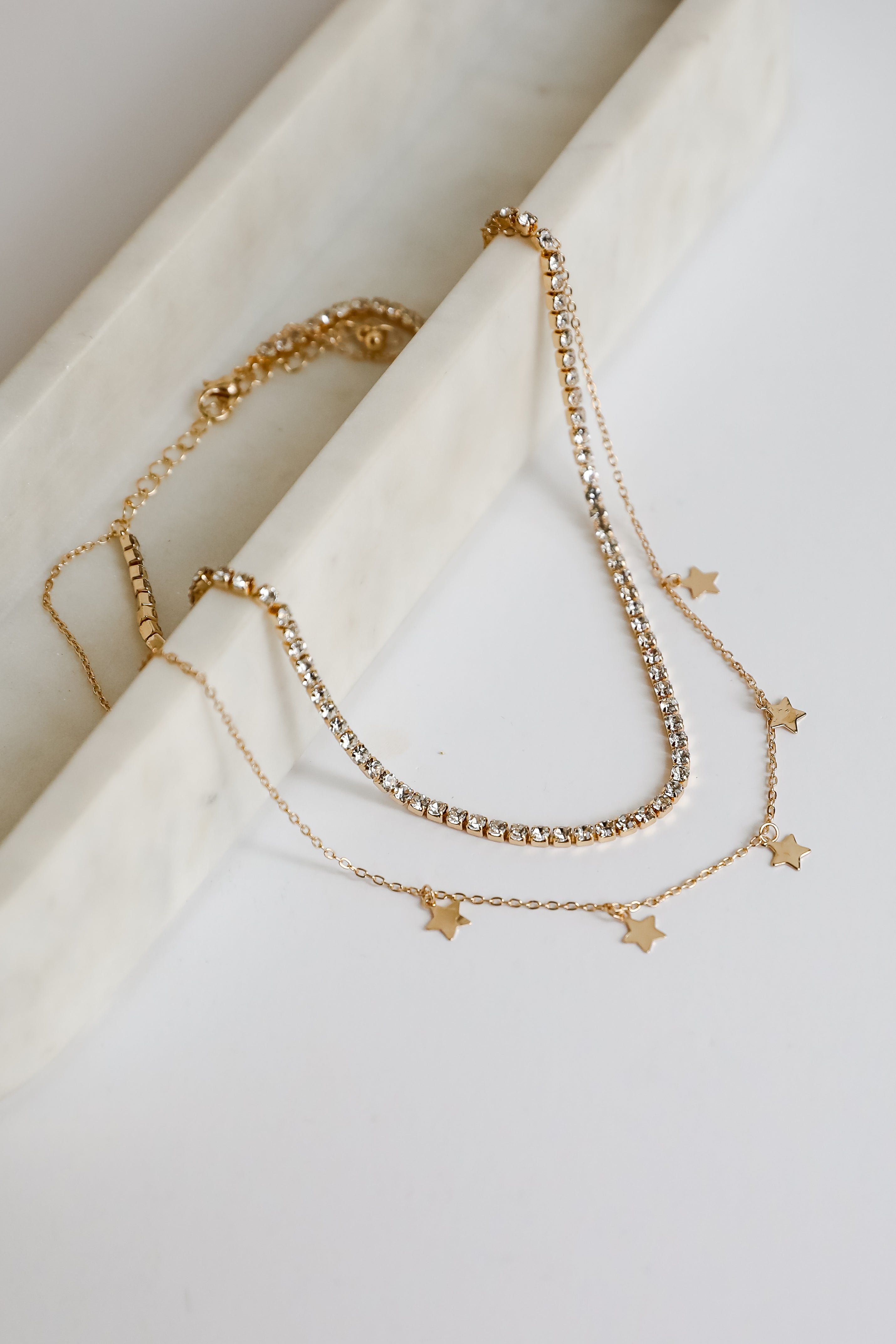 Bri Gold Rhinestone Star Charm Layered Necklace