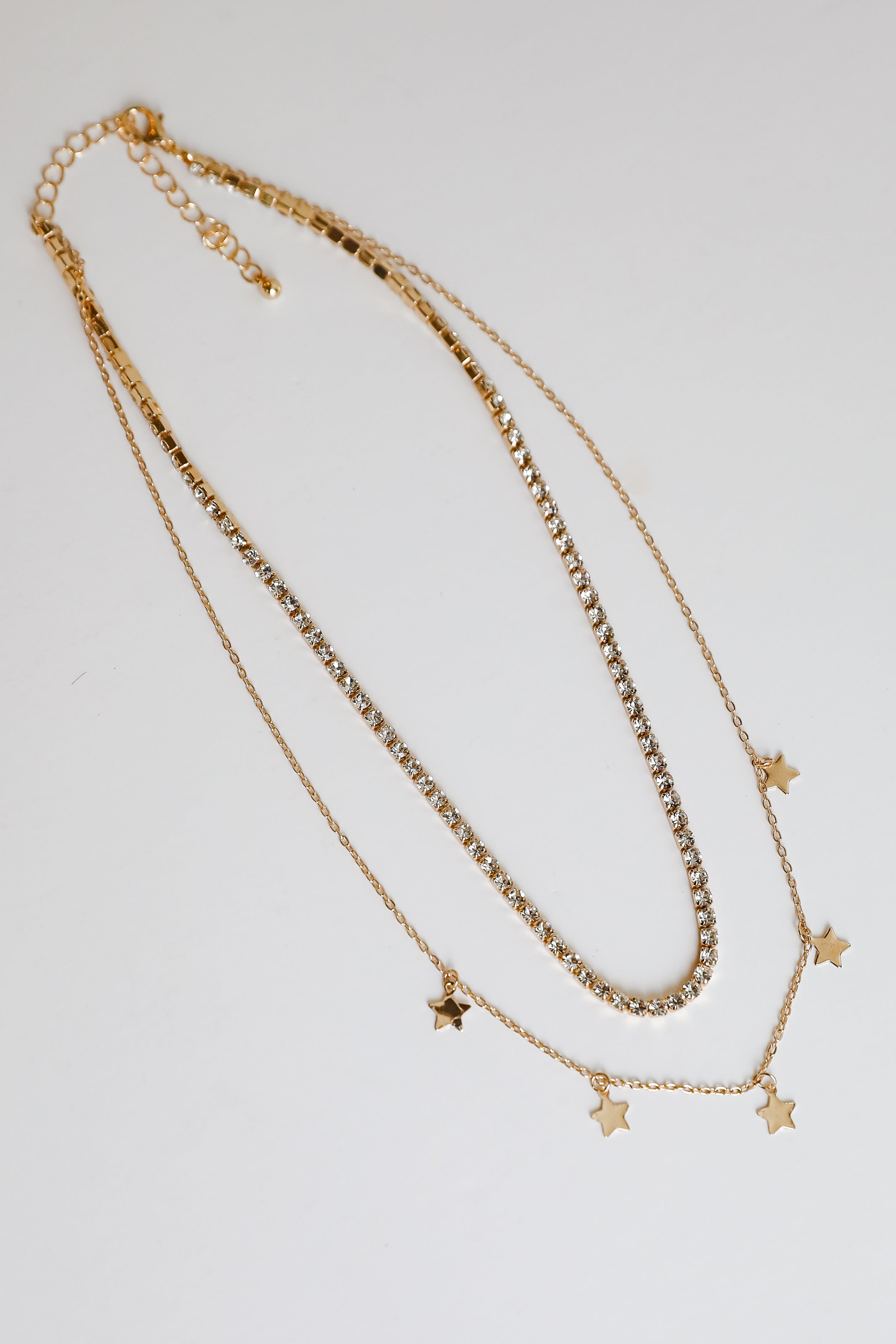 Bri Gold Rhinestone Star Charm Layered Necklace