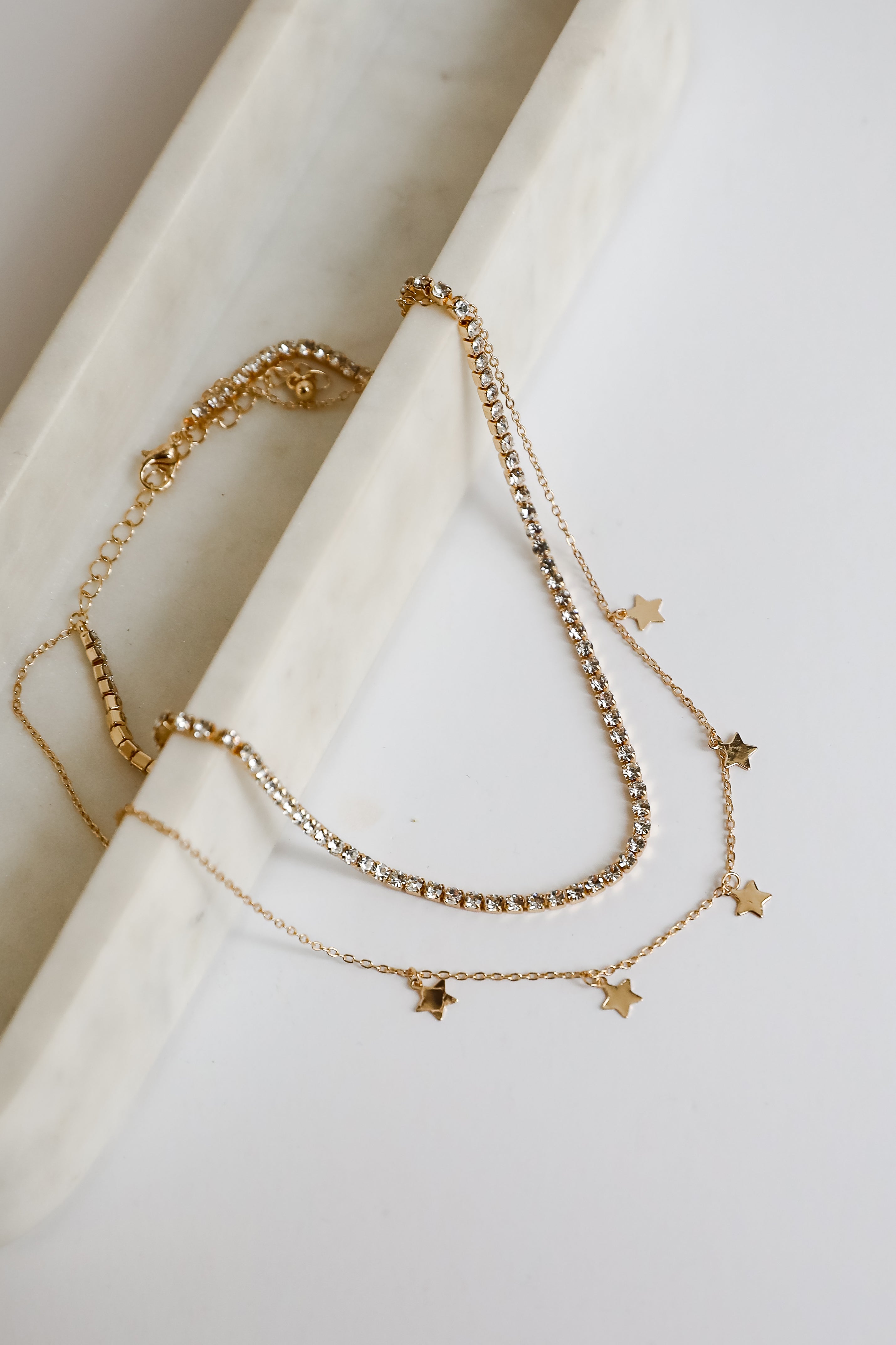 Bri Gold Rhinestone Star Charm Layered Necklace