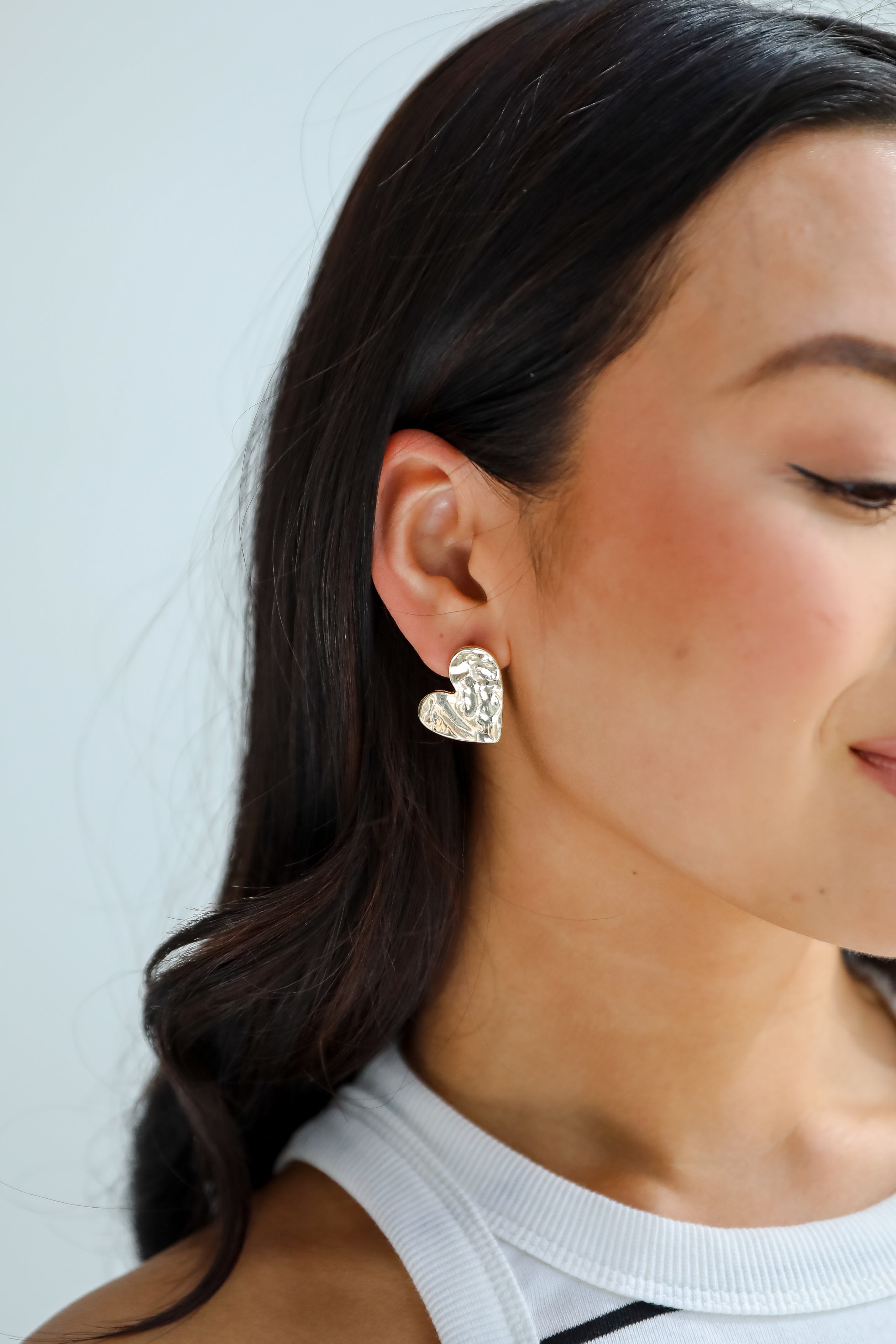 Meg Gold Hammered Heart Stud Earrings