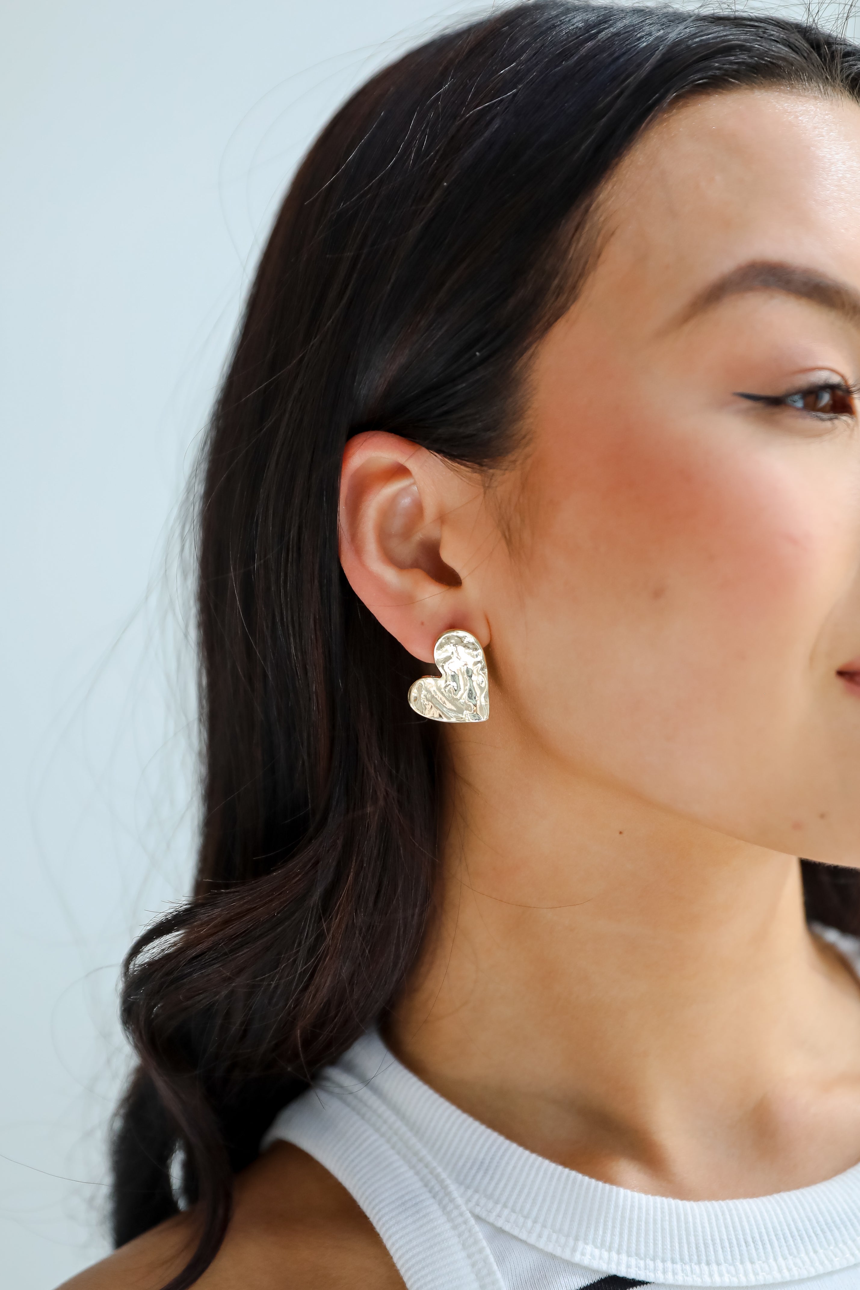 Meg Gold Hammered Heart Stud Earrings