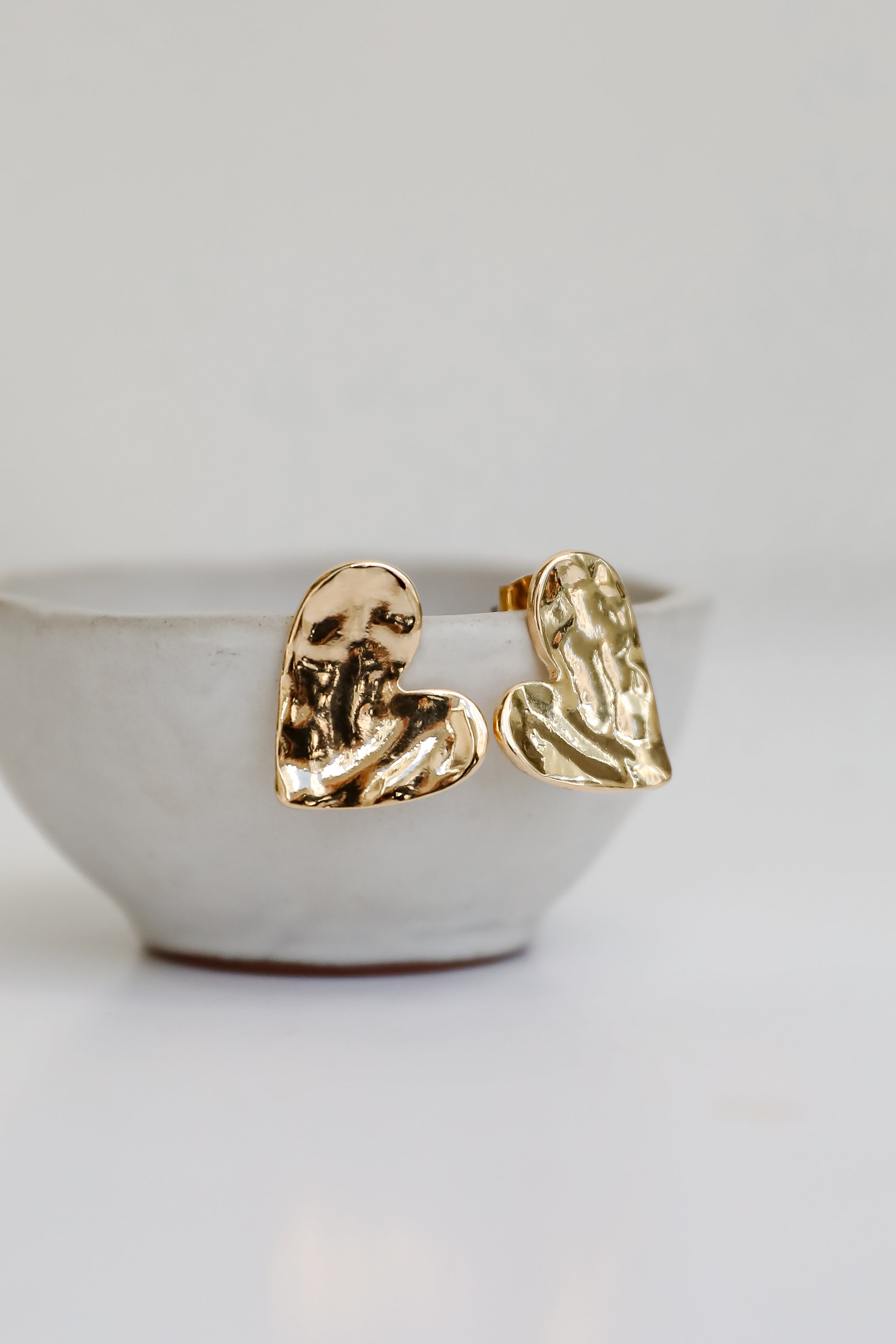 Meg Gold Hammered Heart Stud Earrings