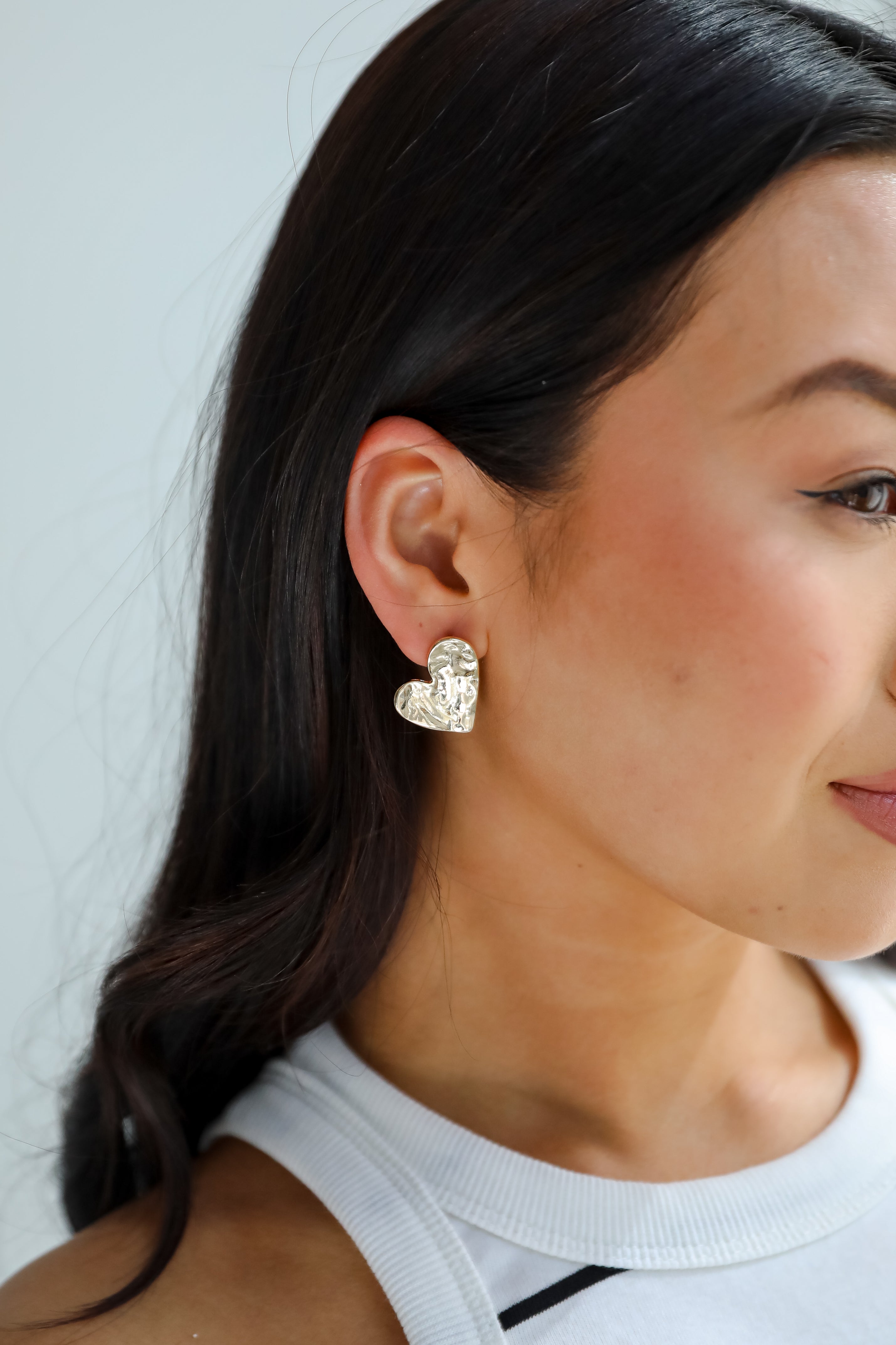 Meg Gold Hammered Heart Stud Earrings