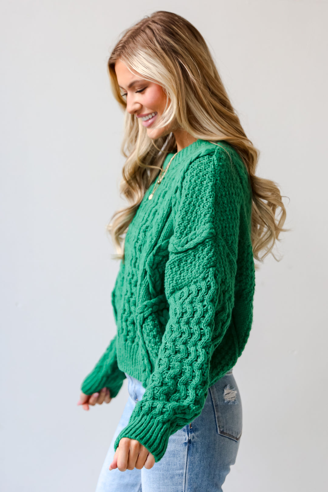 womens Green Cable Knit Sweater