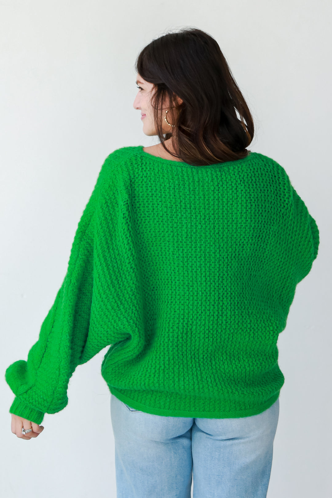 Kelly Green Cable Knit Oversized Sweater back view