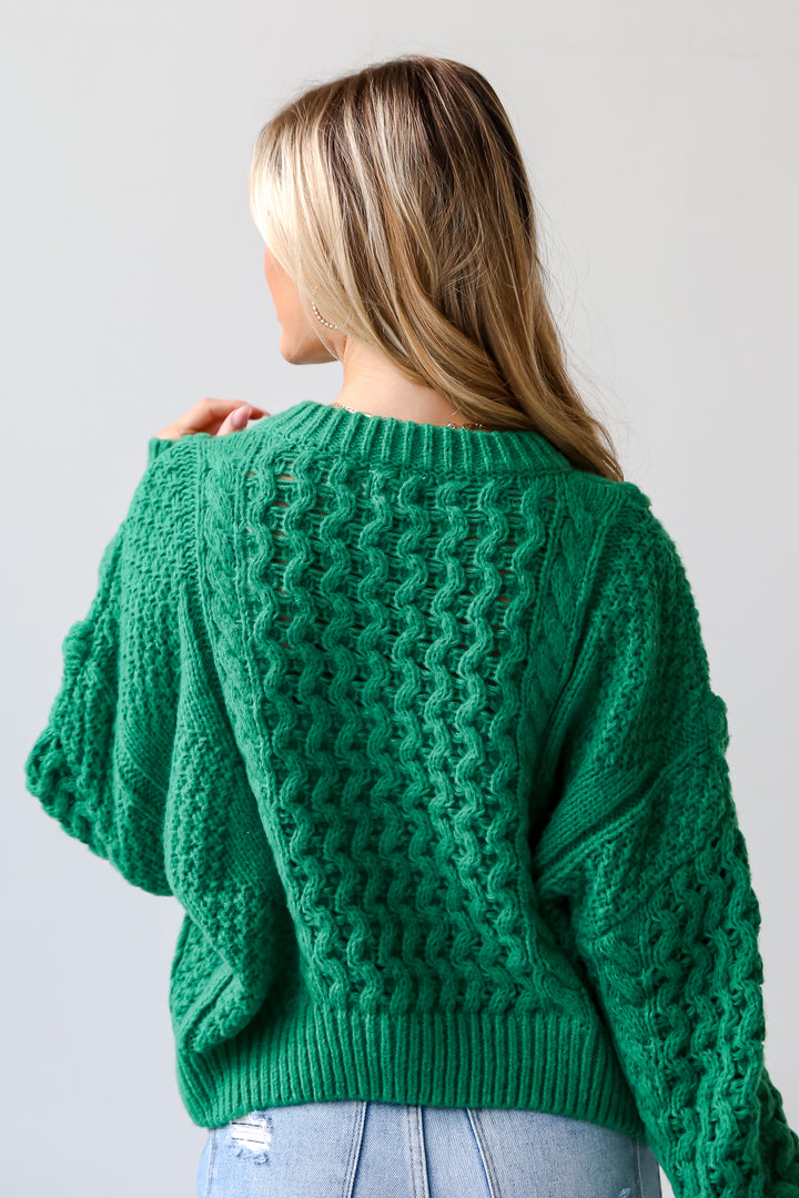 Green Cable Knit Sweater for women