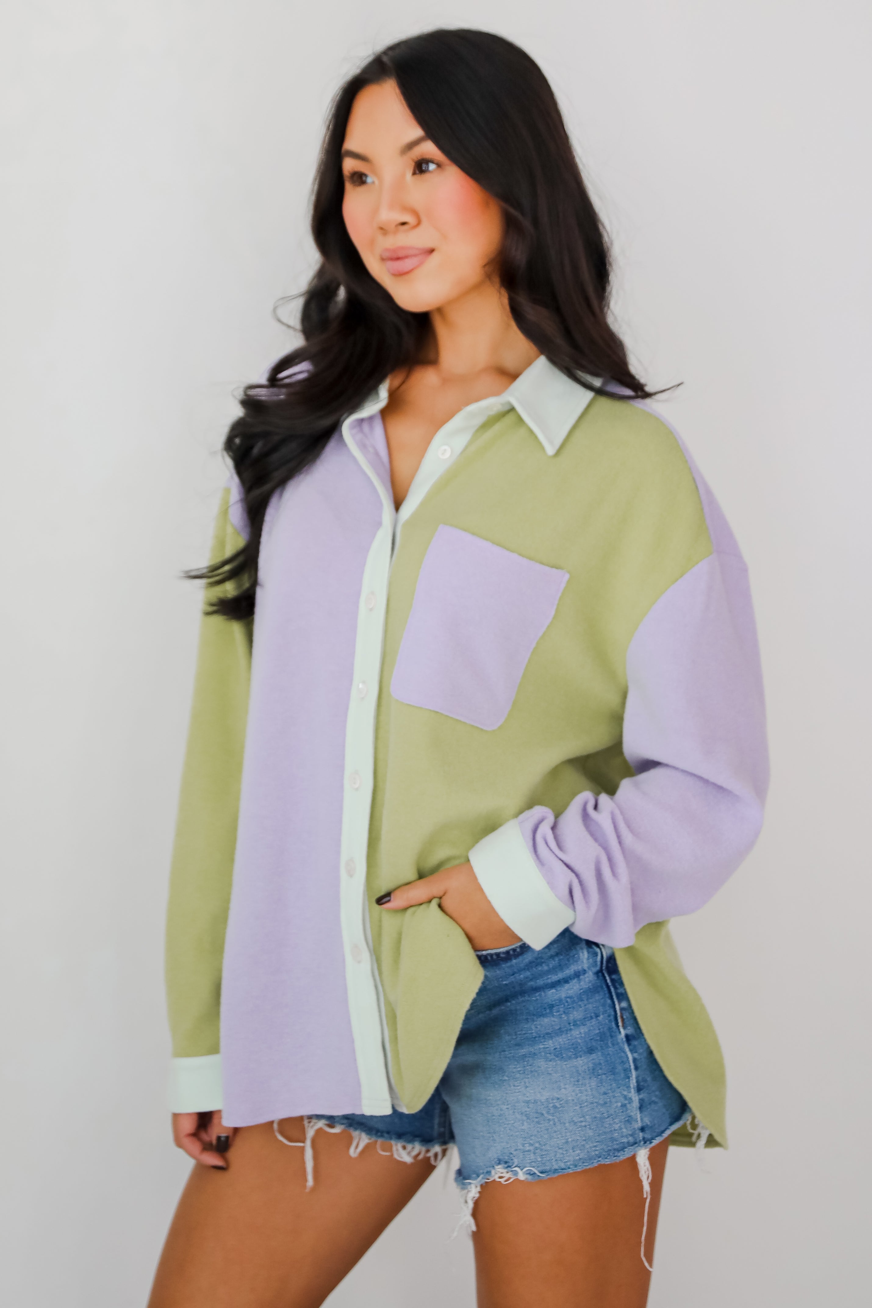 Convincing Charm Brushed Knit Color Block Top