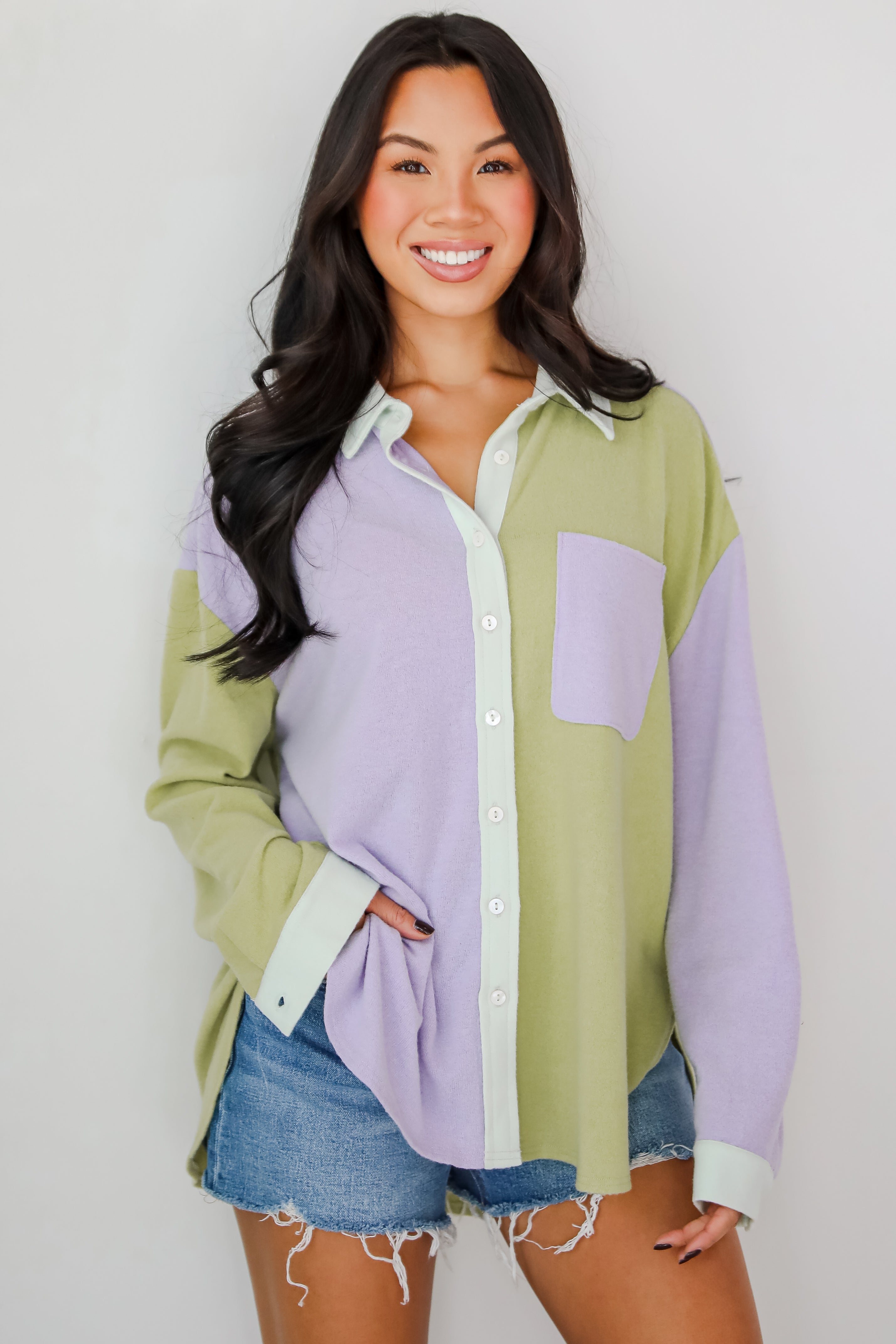 Convincing Charm Brushed Knit Color Block Top