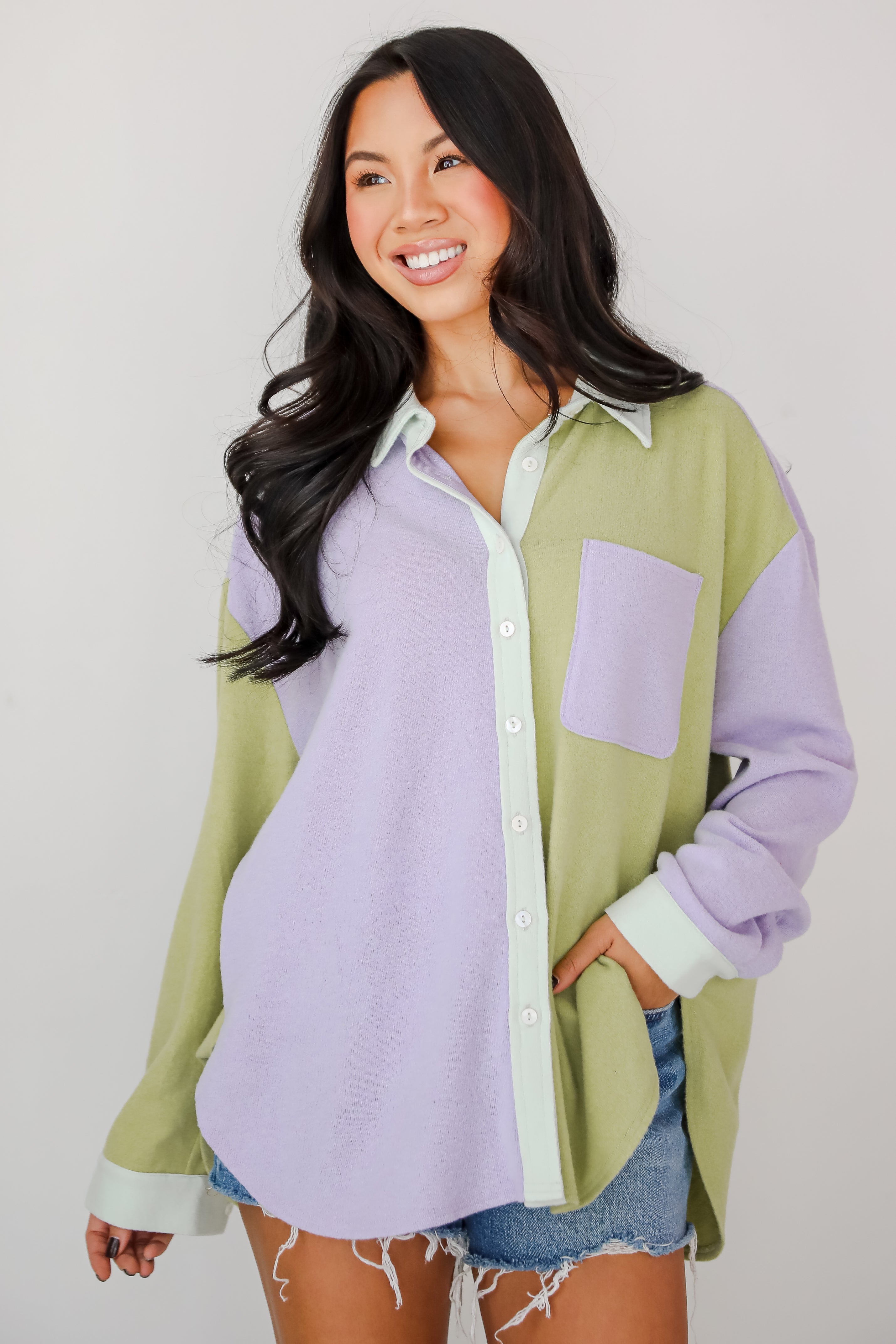 Convincing Charm Brushed Knit Color Block Top