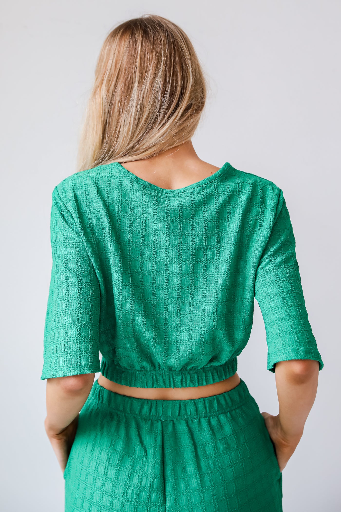cropped Green Textured Top