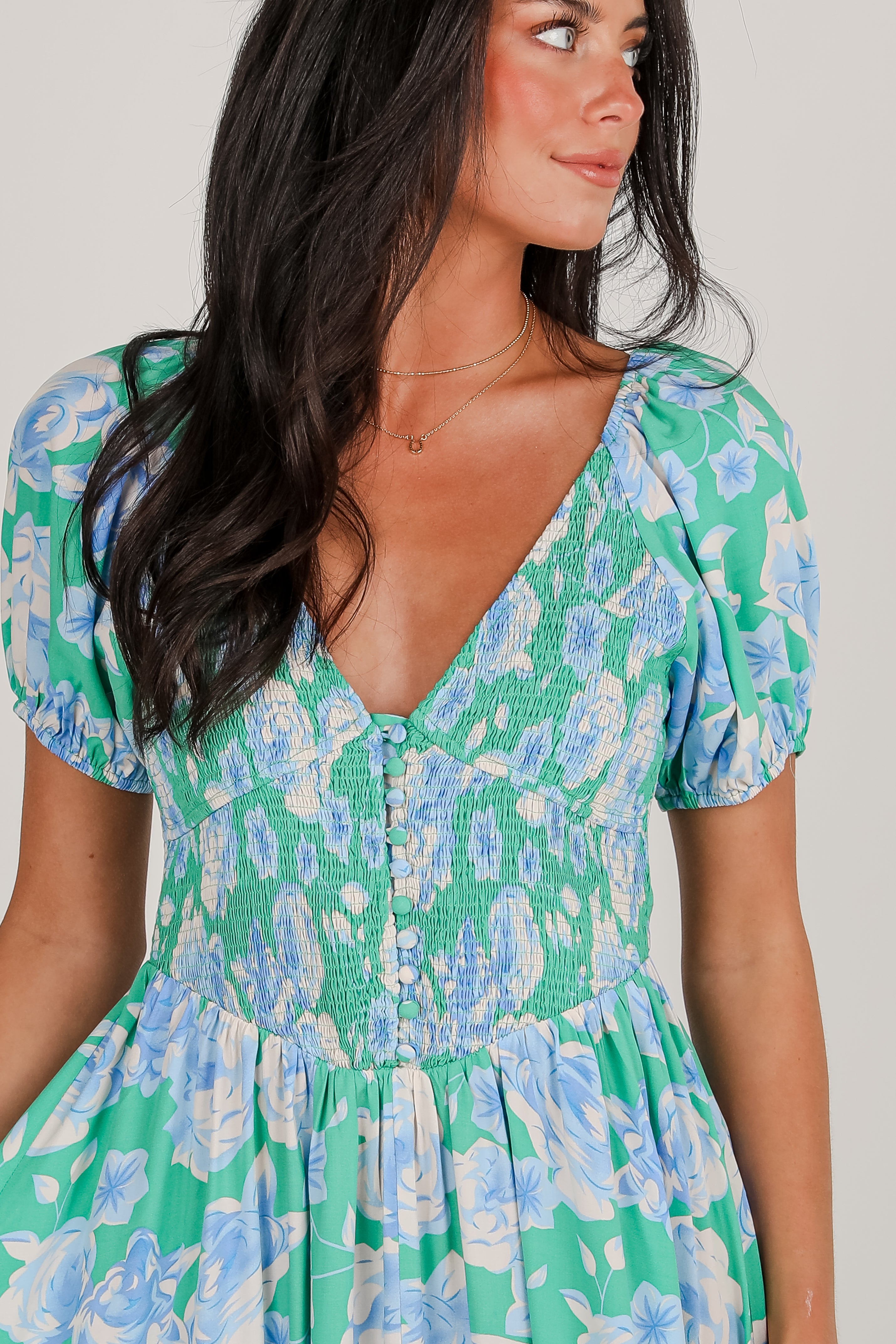 Romantic Celebration Green Floral Maxi Dress