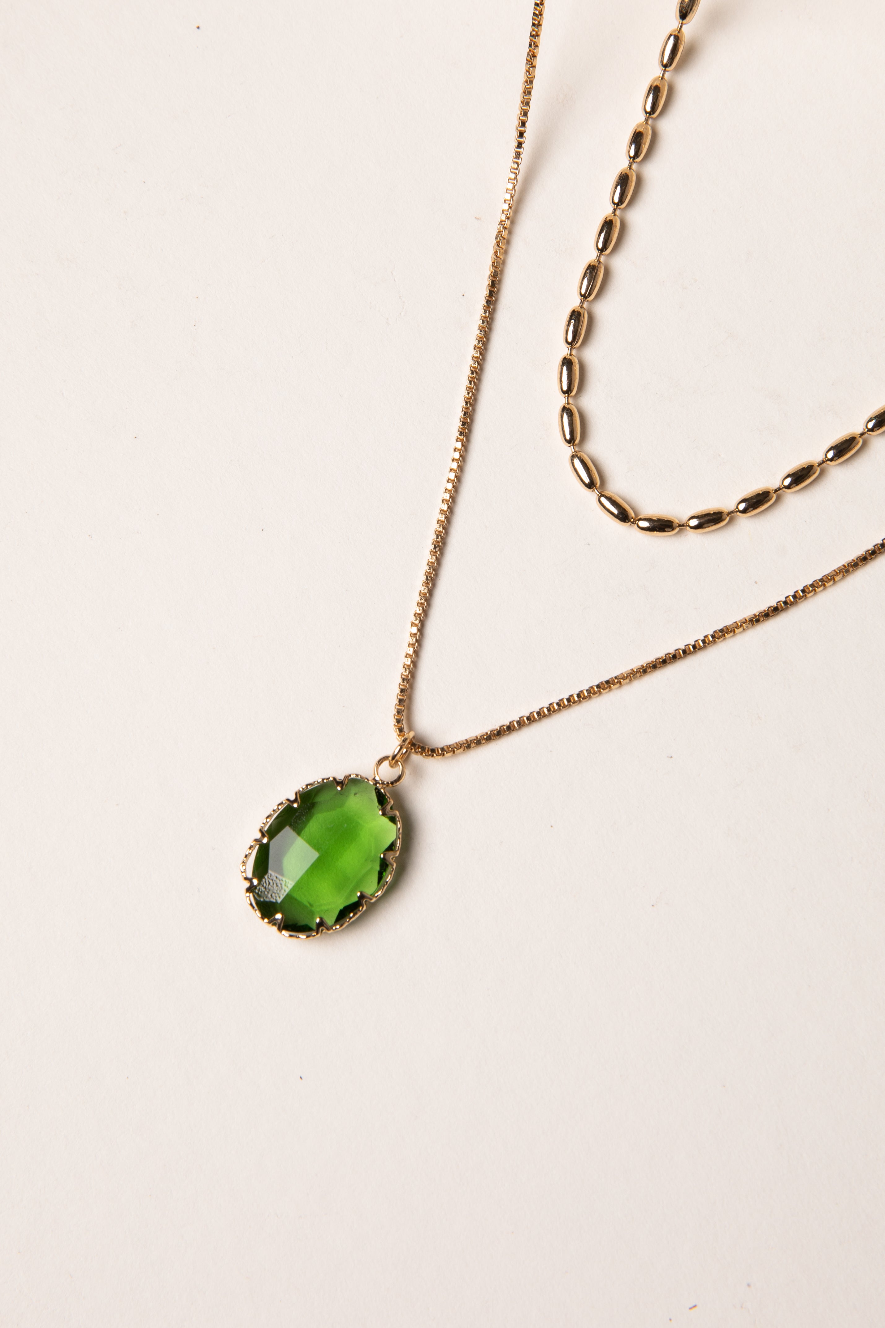 Green Layered Gemstone Necklace | Gold Necklaces