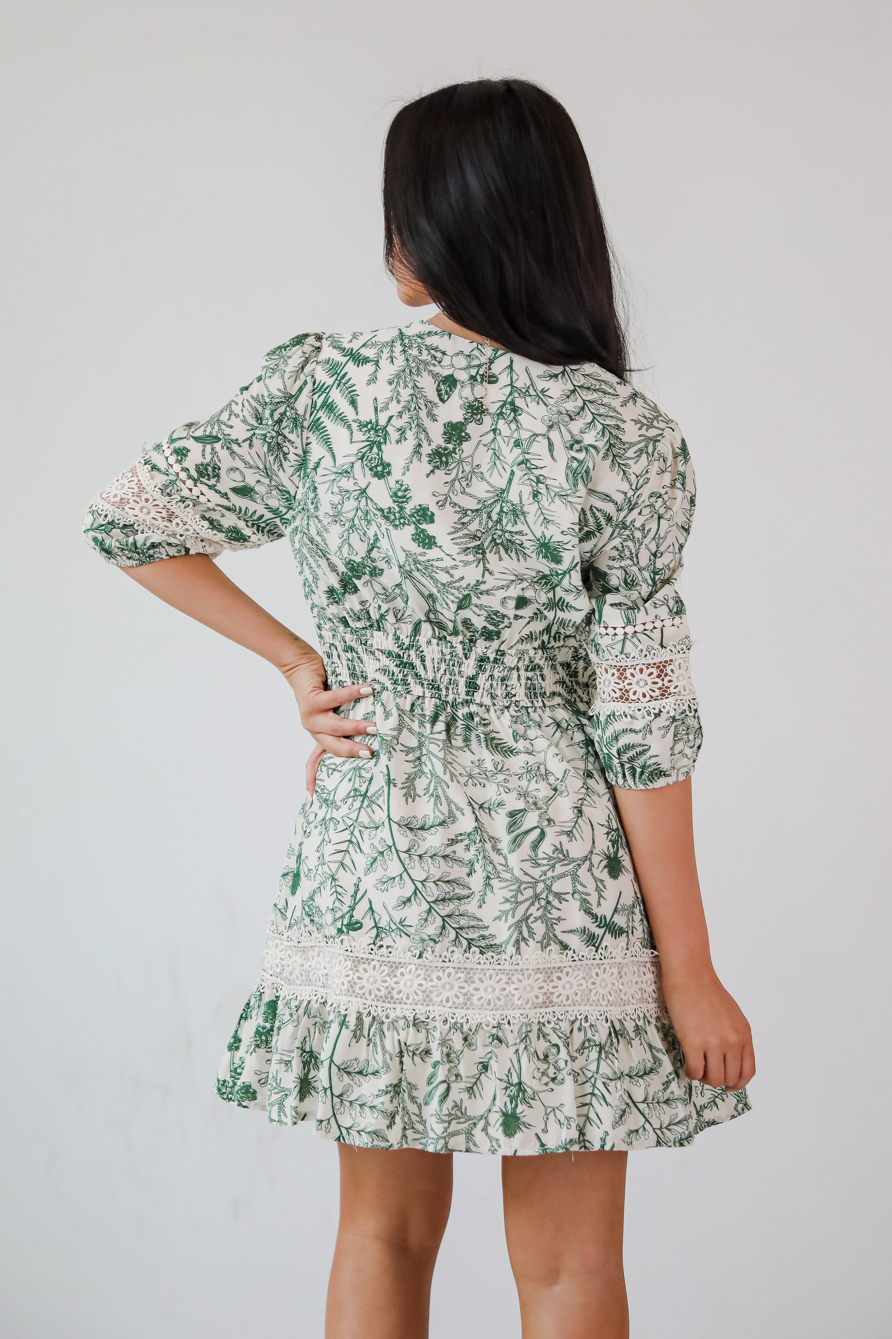 Subtle Sweetness Green Leaf Print Mini Dress