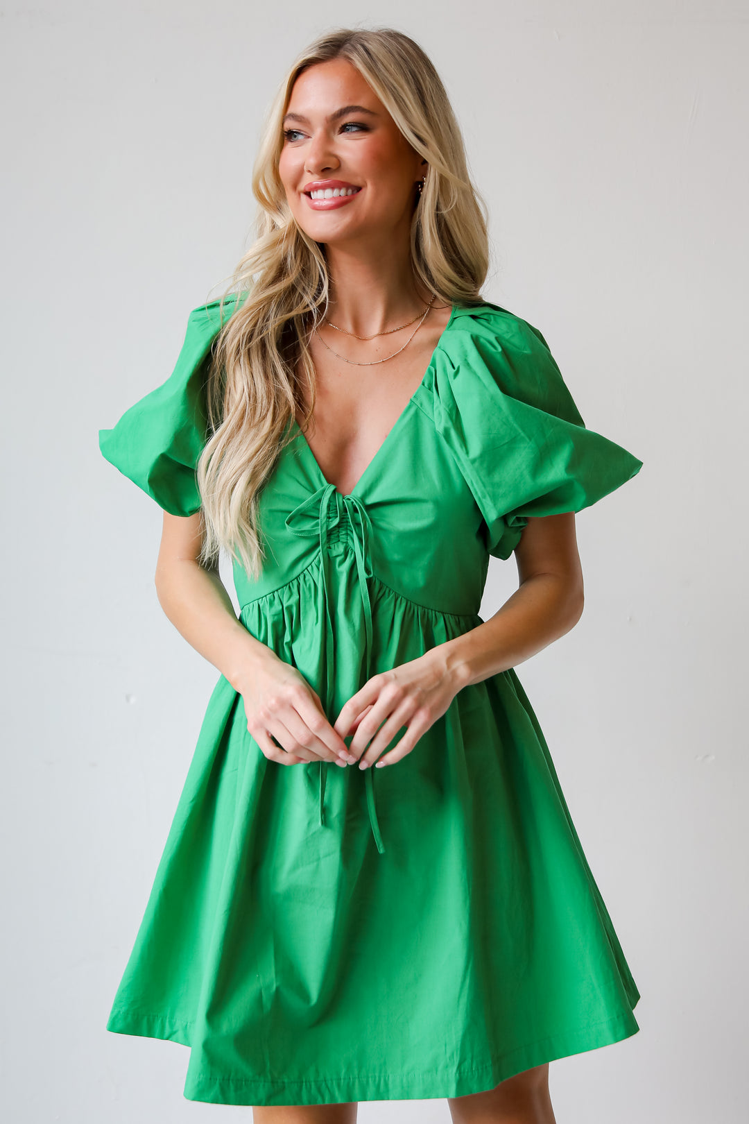 Kelly Green Babydoll Mini Dress