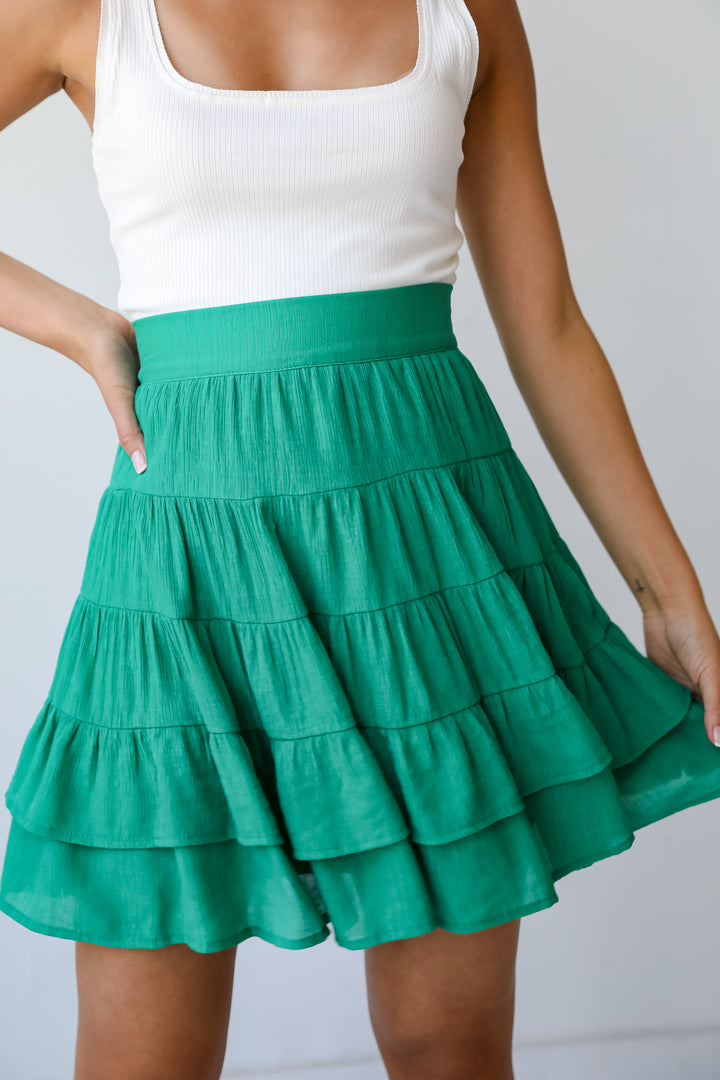 high rise Green Tiered Mini Skirt