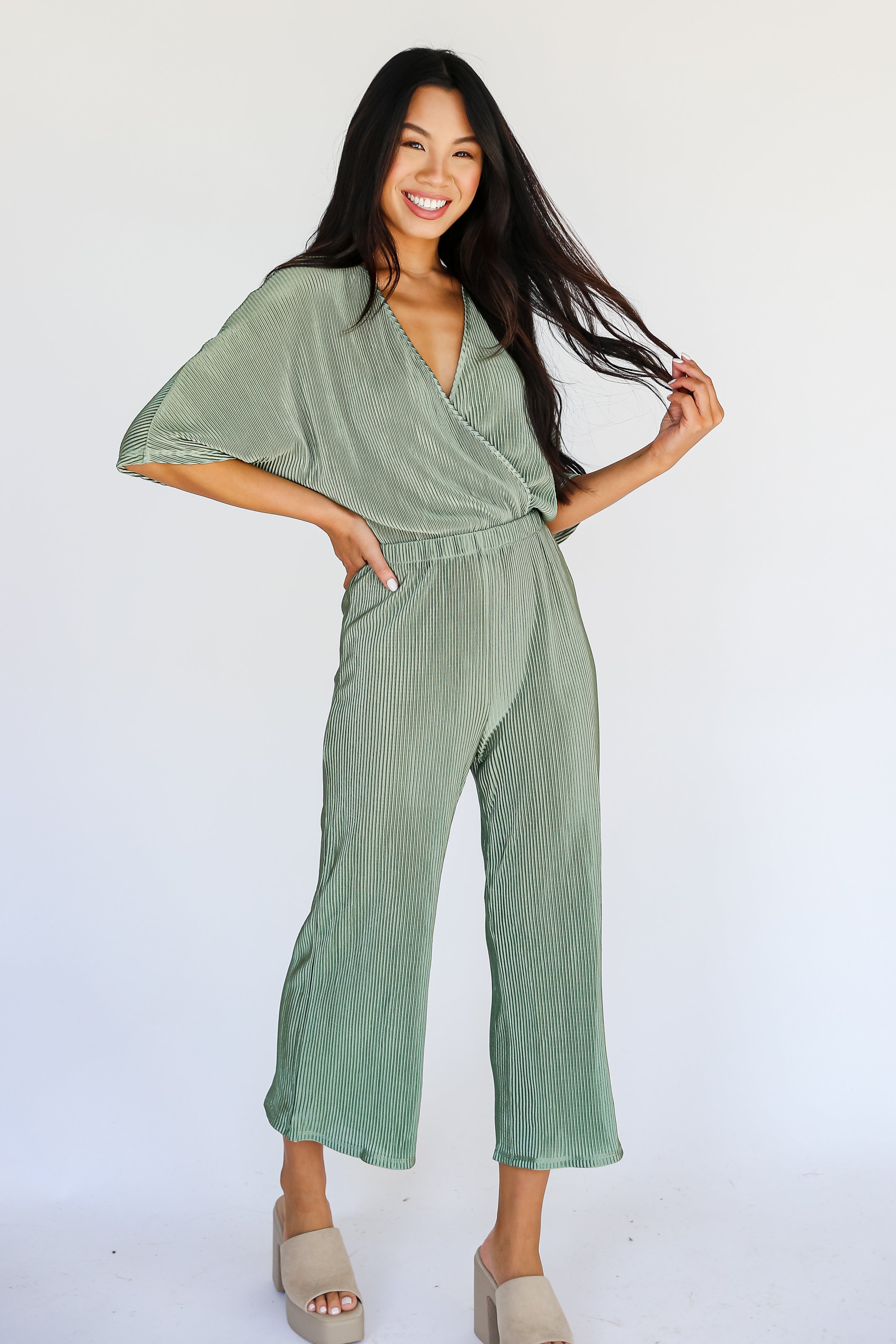 trendy Plisse Green Jumpsuit