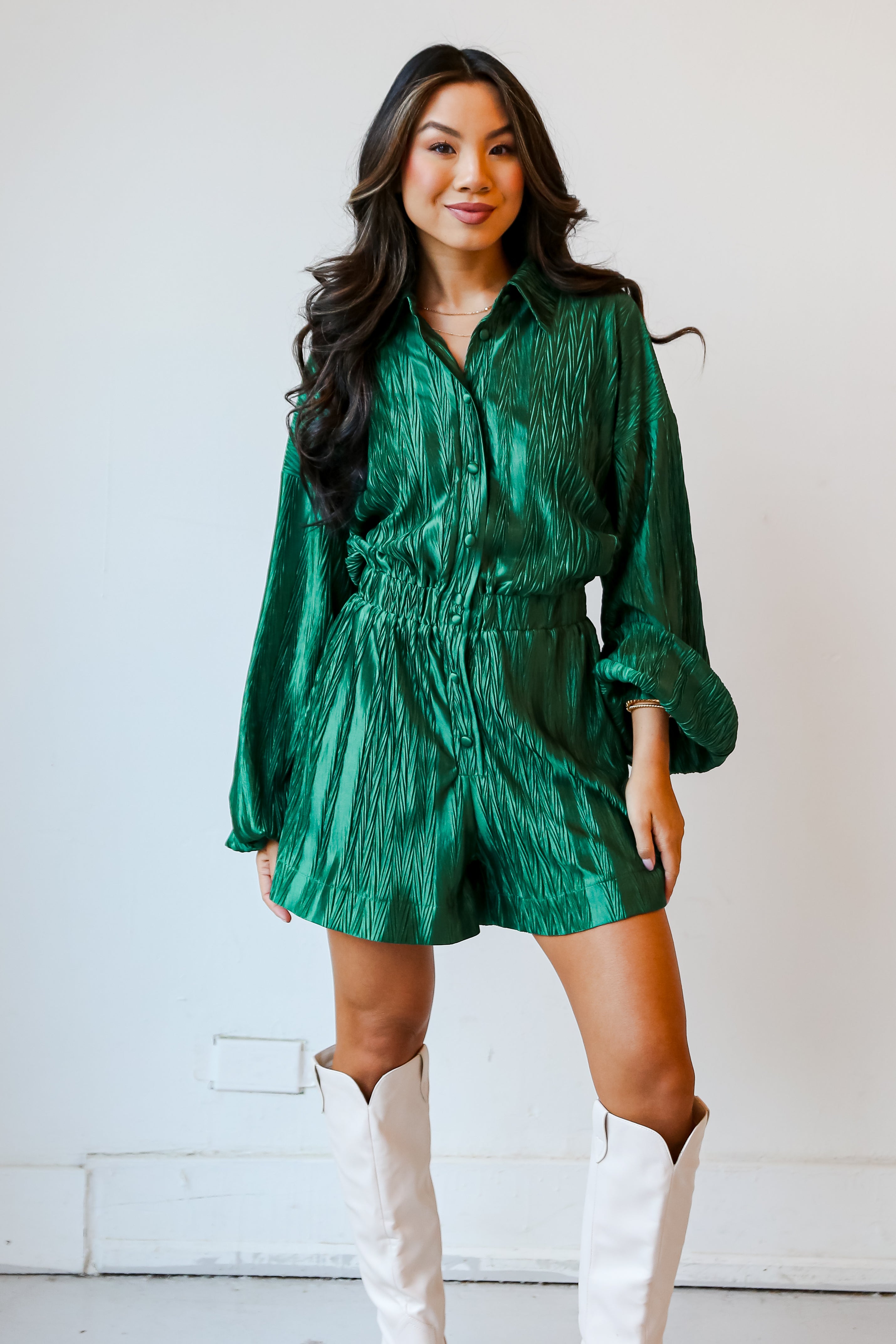 trendy satin plisse romper