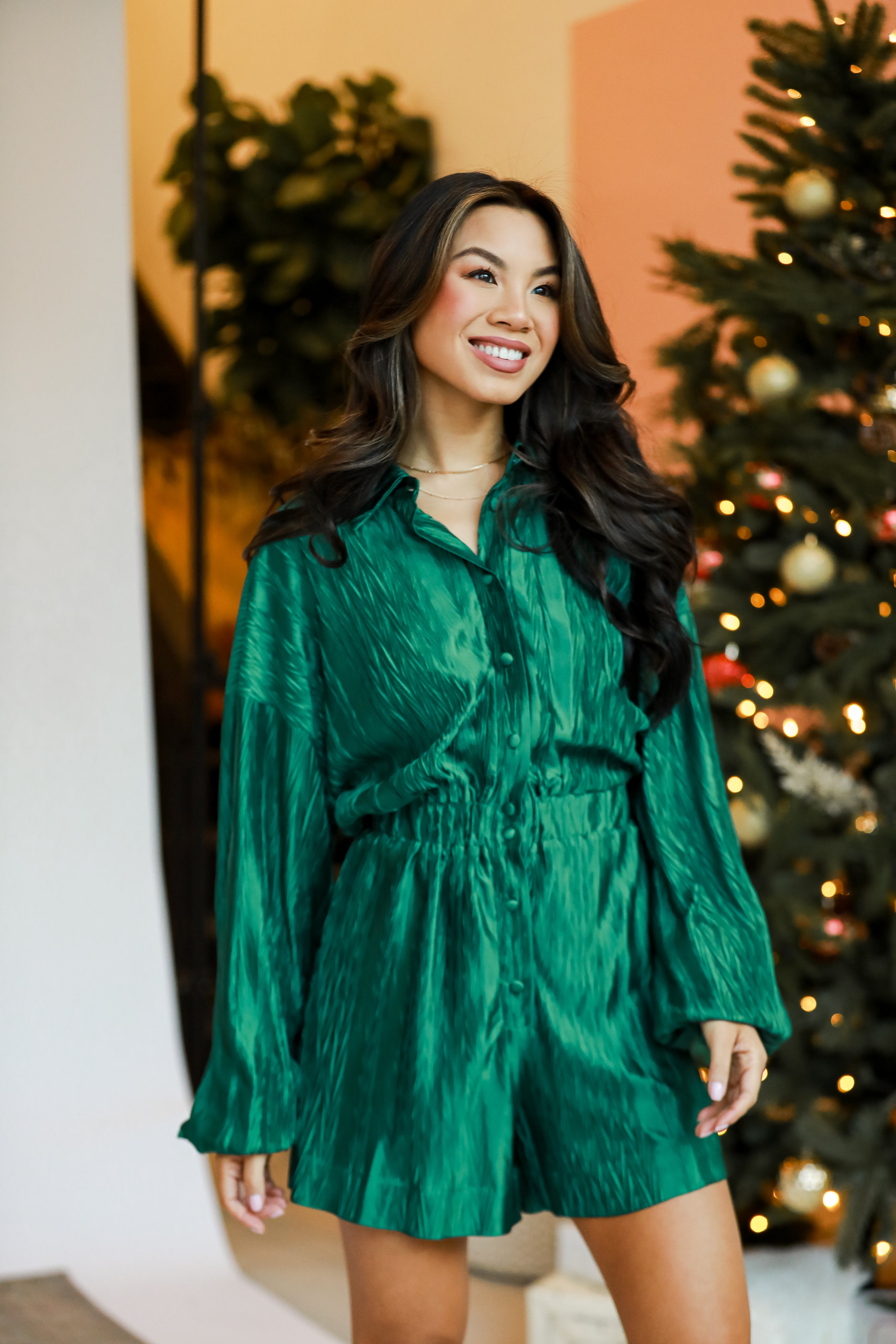 Hunter Green Plisse Romper