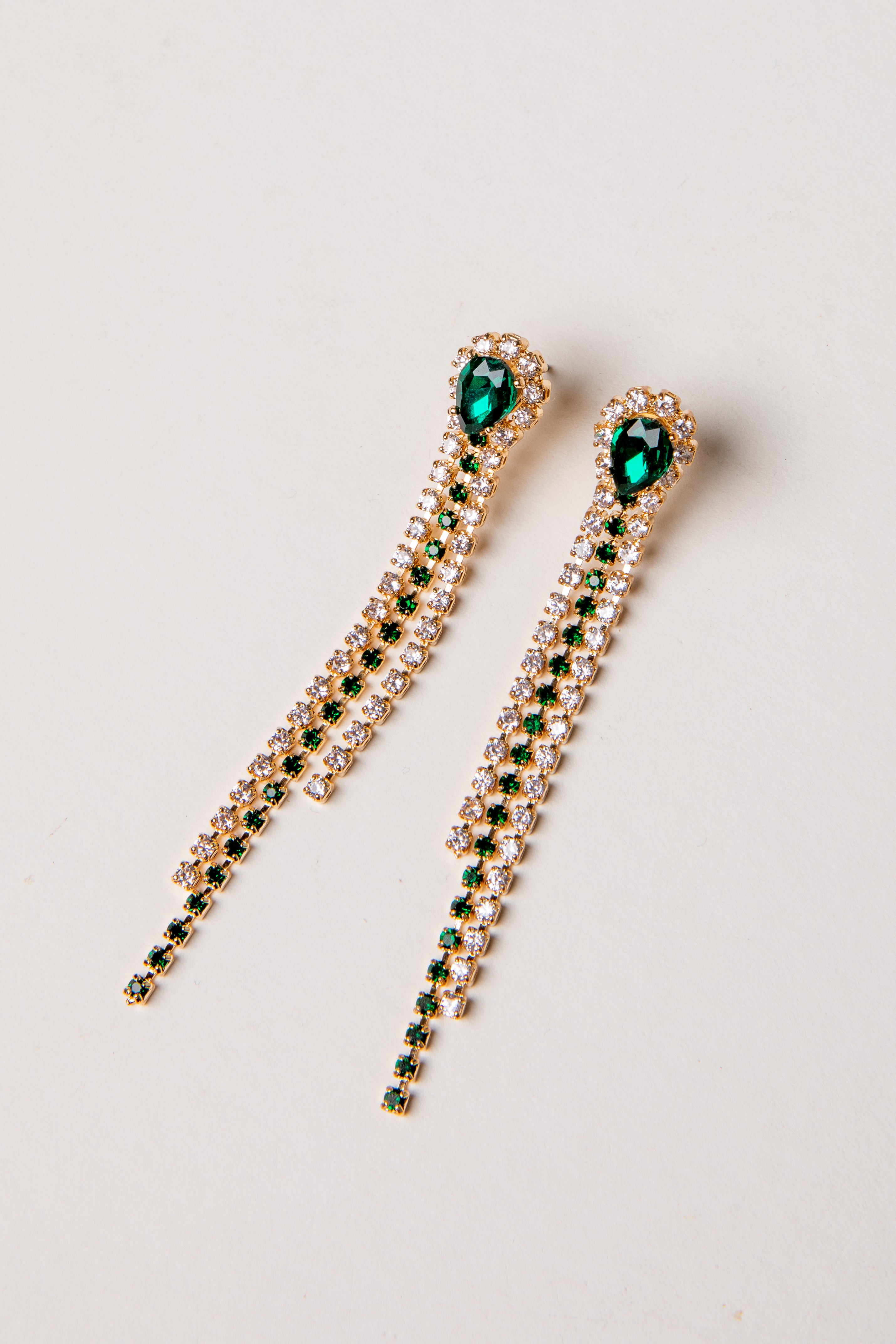 Green Rhinestone Chain Drop Earrings | Statement Earrings | DressUp