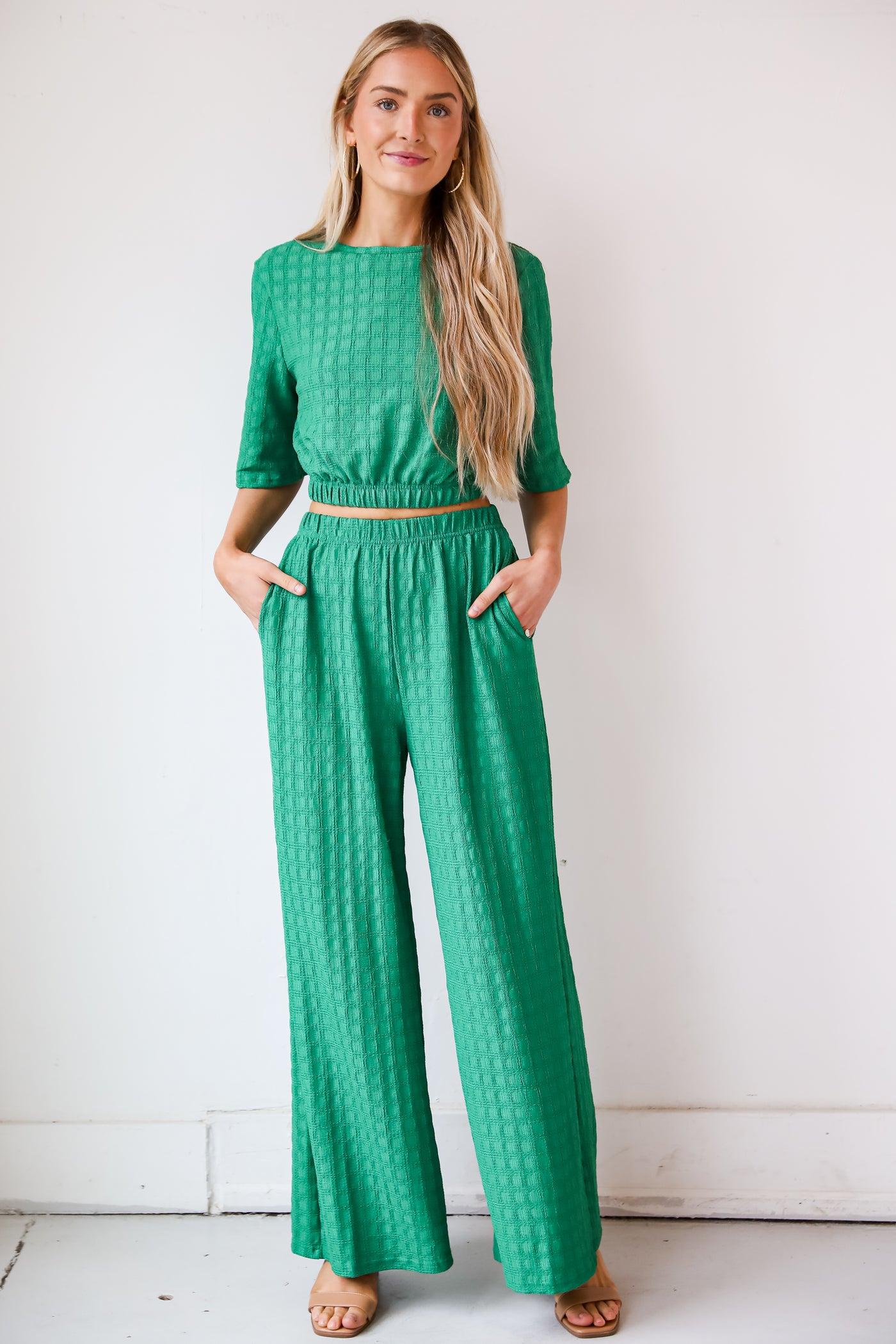 trendy Green Textured Pants