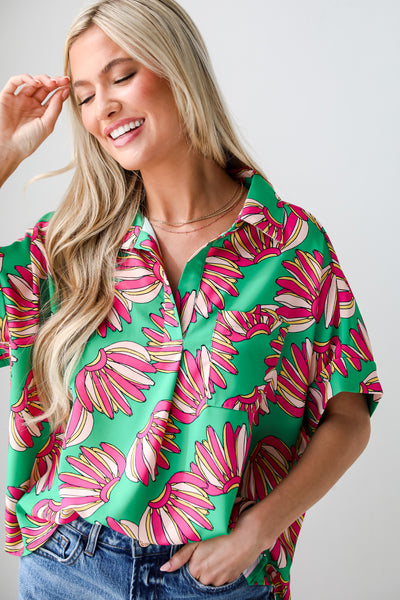 Tropical Green Blouse on model