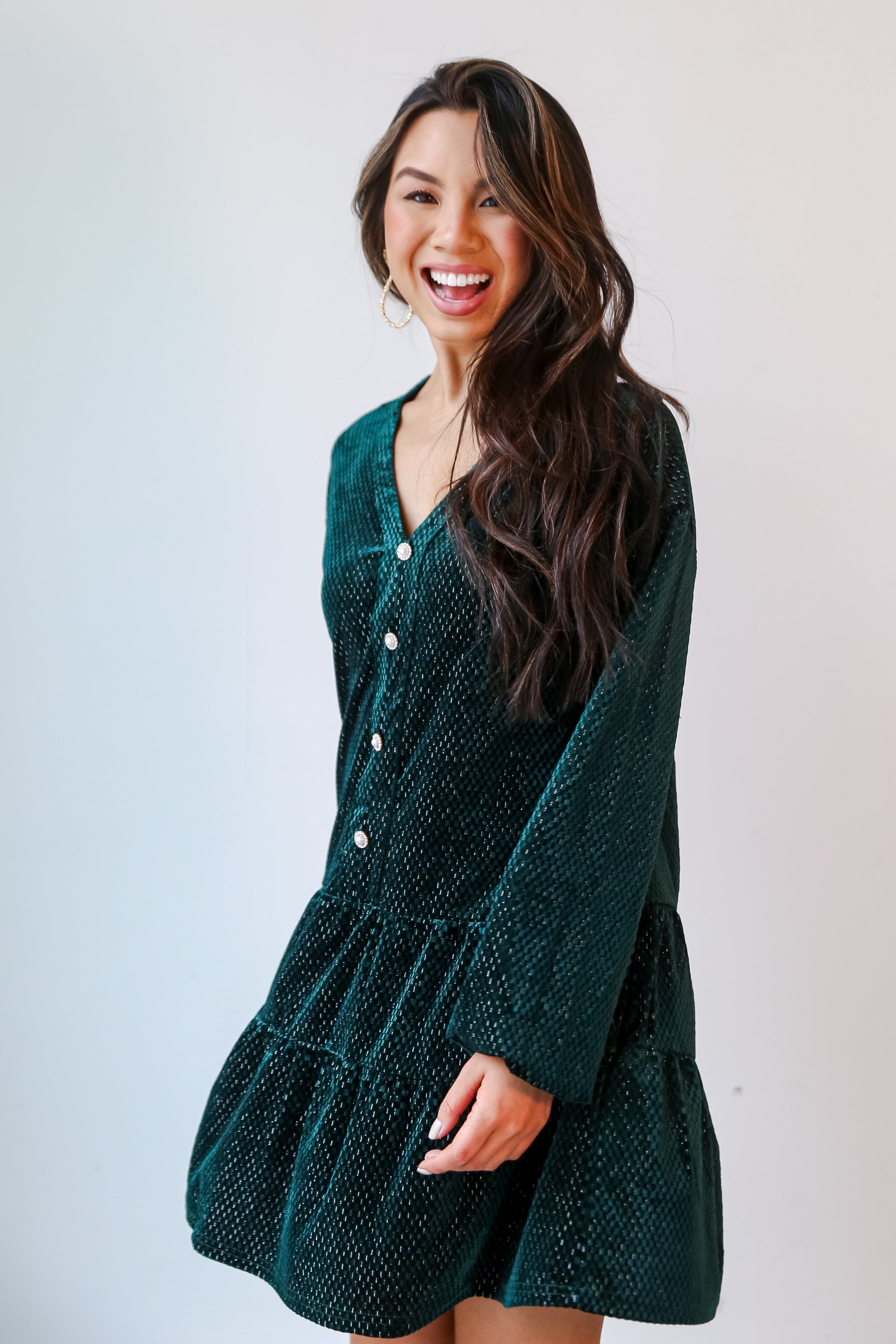 Hunter Green Velvet Mini Dress front view