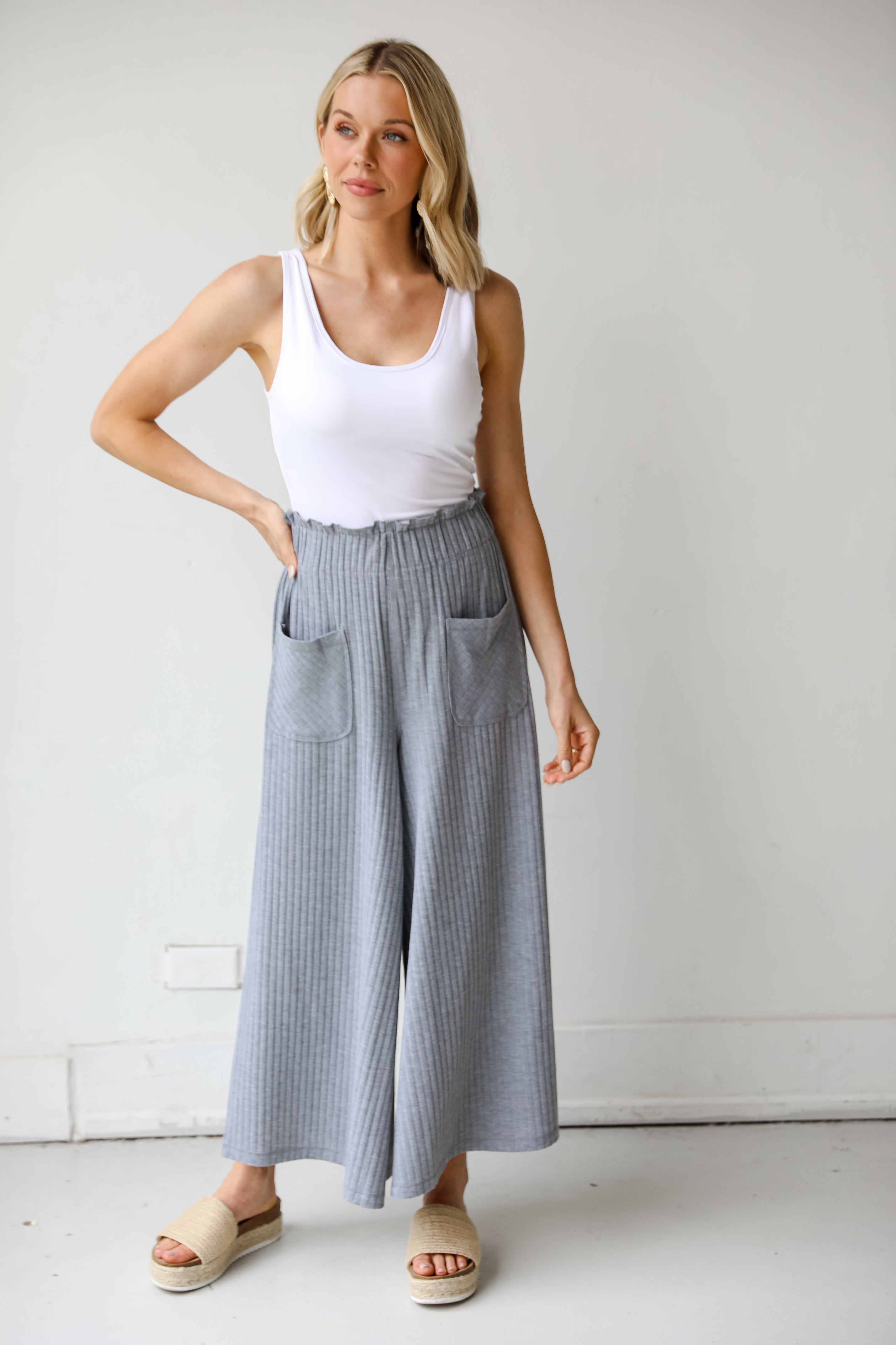 grey Culotte Pants front view