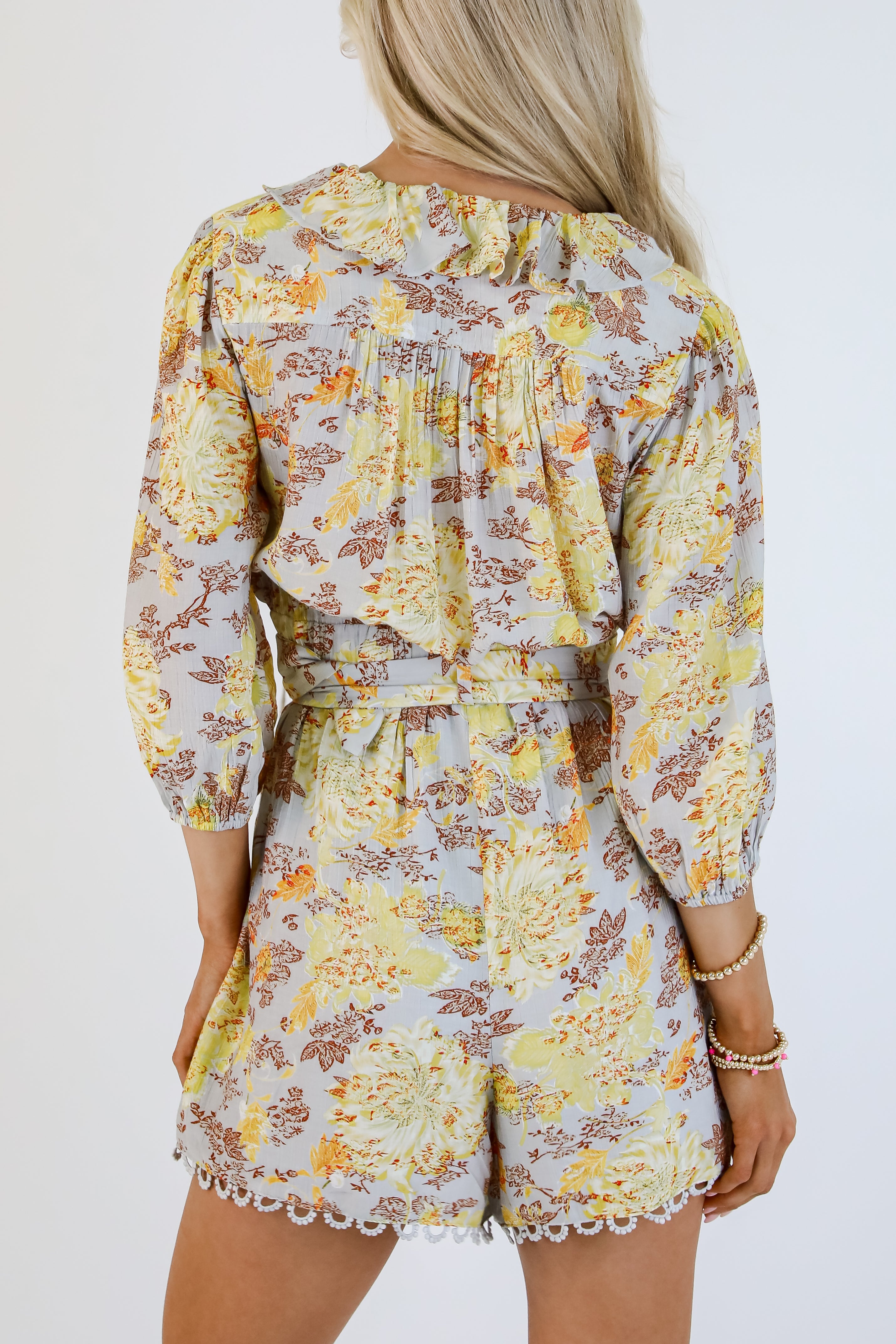 Flirtatious Attitude Grey Floral Romper